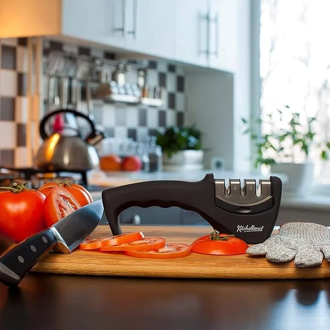 3-Stage Knife Sharpener Helps Repair, Restore, Polish Blades and Cut-Resistant Glove