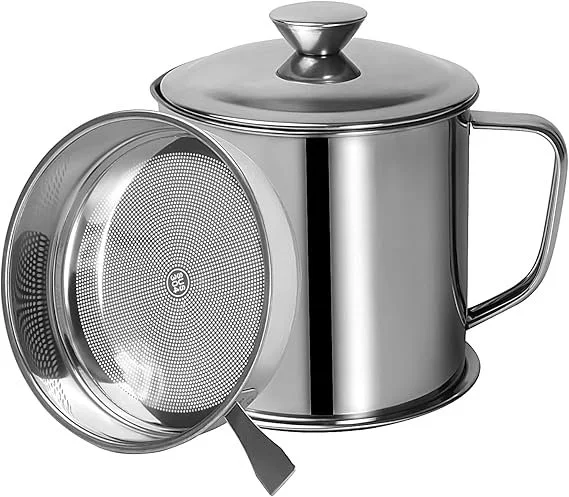 Grease Container with Strainer 1.25L / 42oz Stainless Steel Cooking Oil Keeper