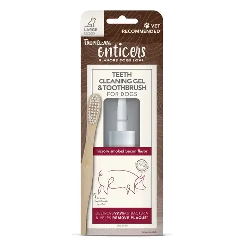 TropiClean Enticers Teeth Cleaning Gel & Toothbrush Hickory Smoked Bacon Large