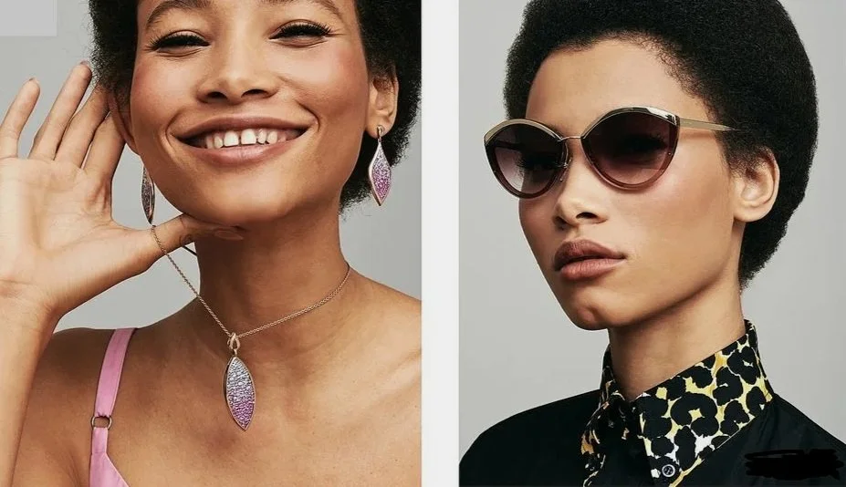 Two women, one smiling with jewelry and the other wearing sunglasses and a patterned shirt, are shown in a split image.
