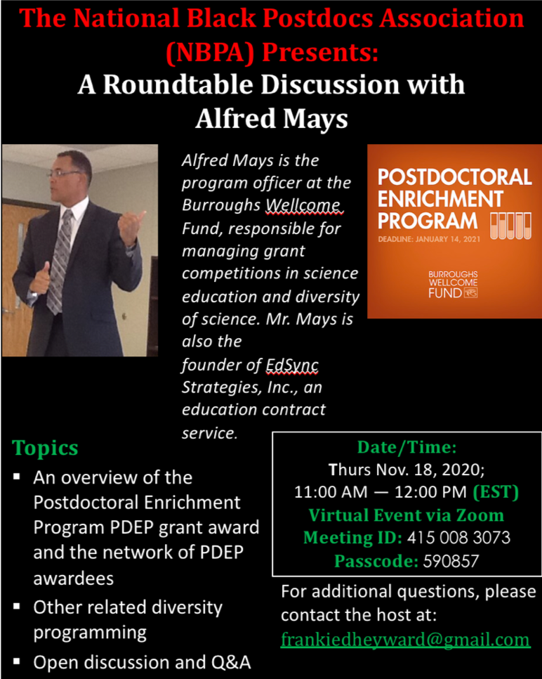 Roundtable discussion on Burroughs Wellcome Fund PDEP fellowship application