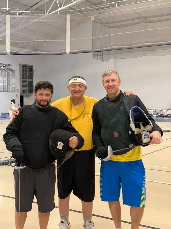 Coach Misha with good friends and fellow coaches Alex Kushkov (Dynamo Fencing Center) and Alex Fotiyev (Stamford Fencing Club, Olympian Fencing Studio)