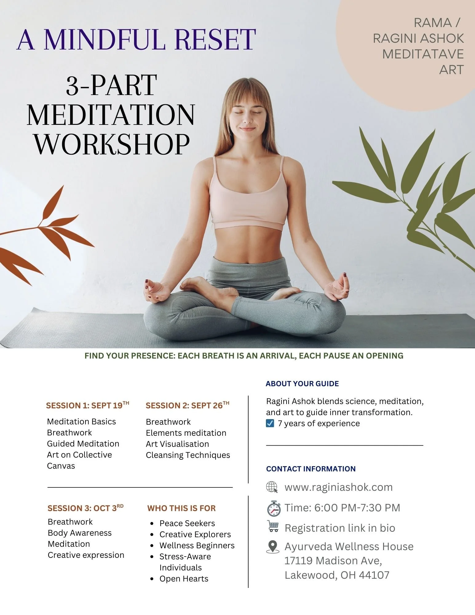 Find Your Presence: A 3-Part Meditation Workshop with Ragini Ashok