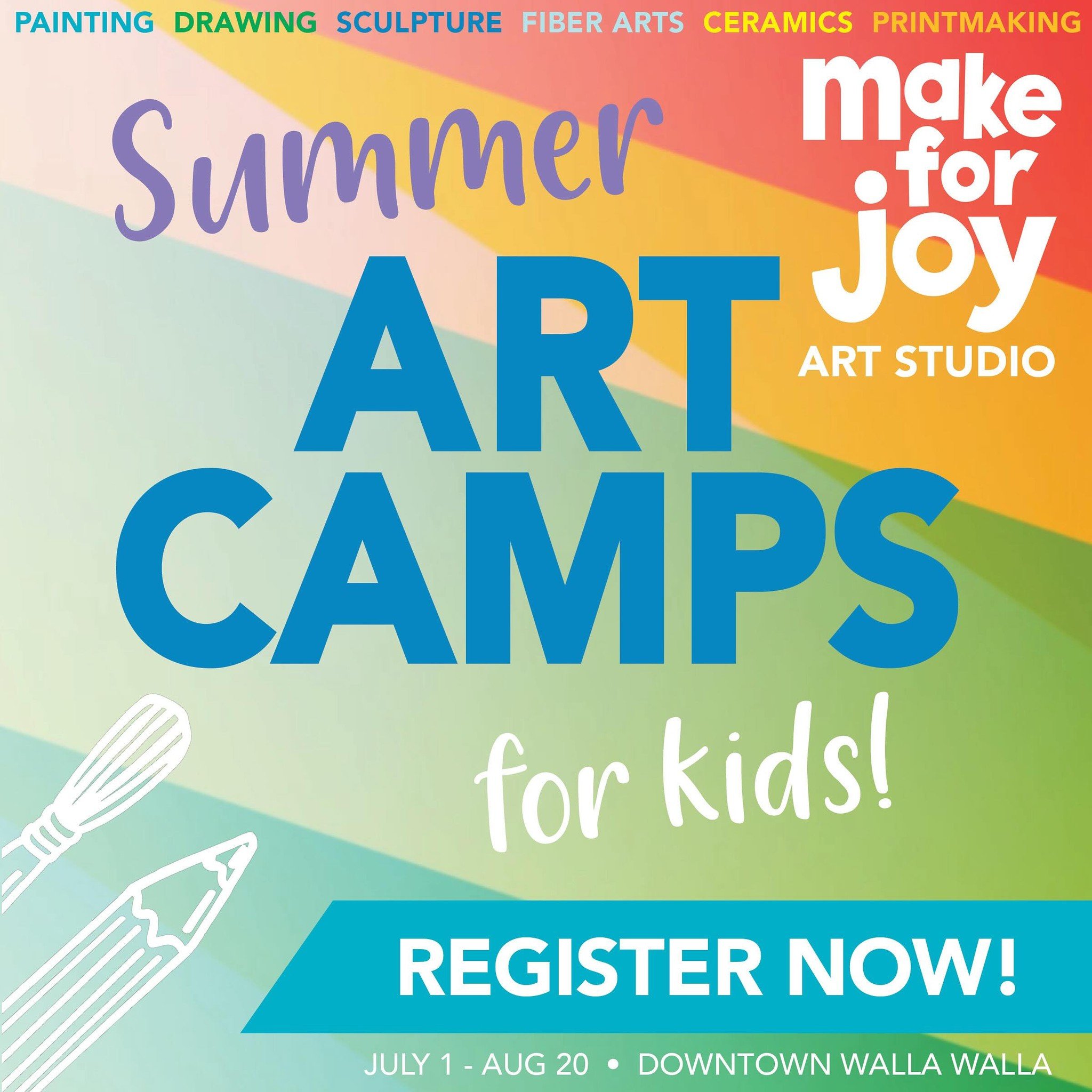 Walla Walla kids! Join Summer Art Camps at &ldquo;Make For Joy&rdquo; Art Studio in downtown Walla Walla! &bull; Multi-day (M-Th) &amp; single-day Art Camps &bull; Fine Art education, themed projects, learning art styles &amp; techniques! ☀️ Campers 