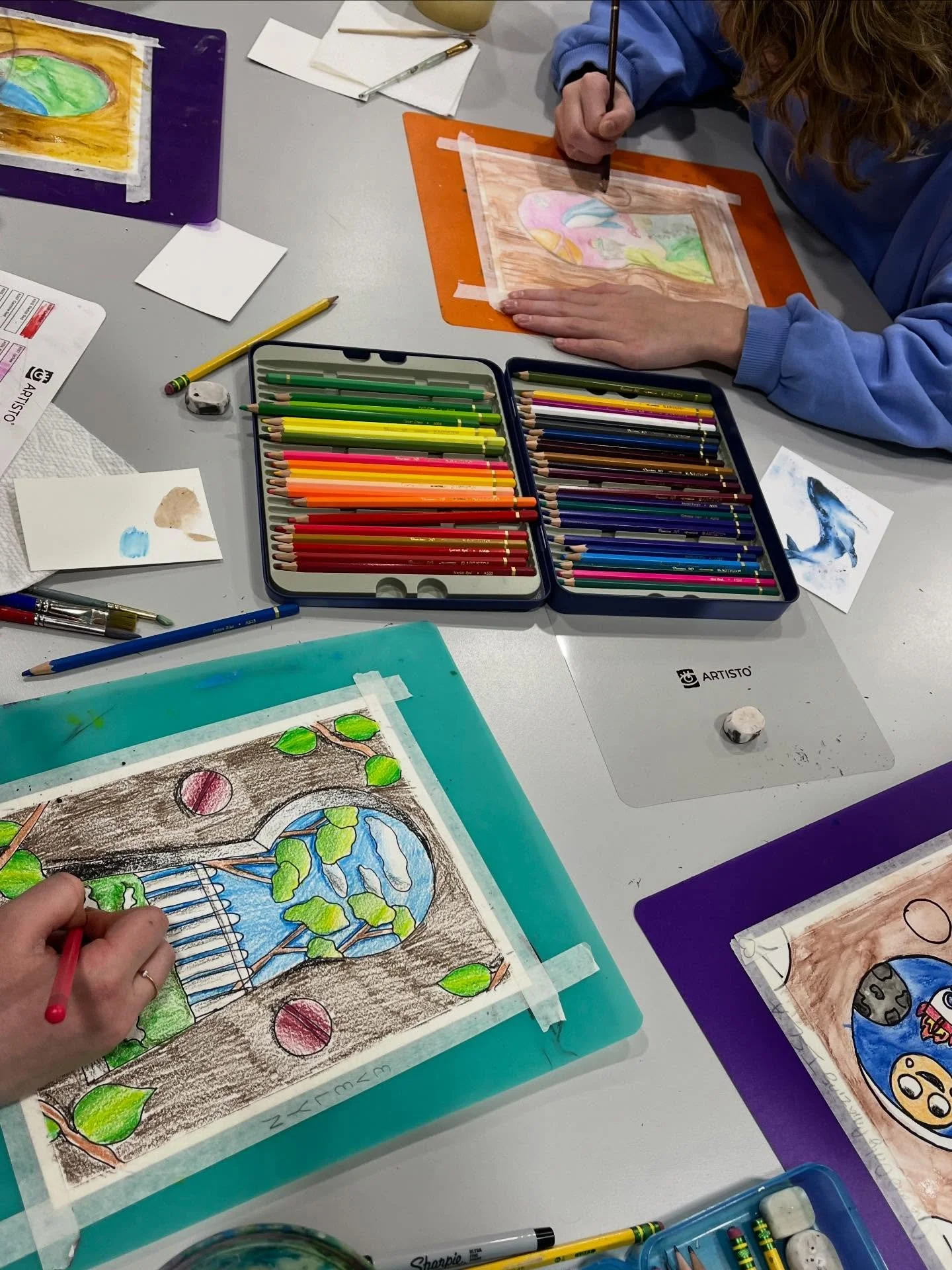&ldquo;A World Through The Keyhole&rdquo; - our SURREALISM project this session for Studio Art Drawing students (ages 10-14). Students use both imagination and illustration skills, working with delightful watercolor pencils for a hand-drawn-but-paint