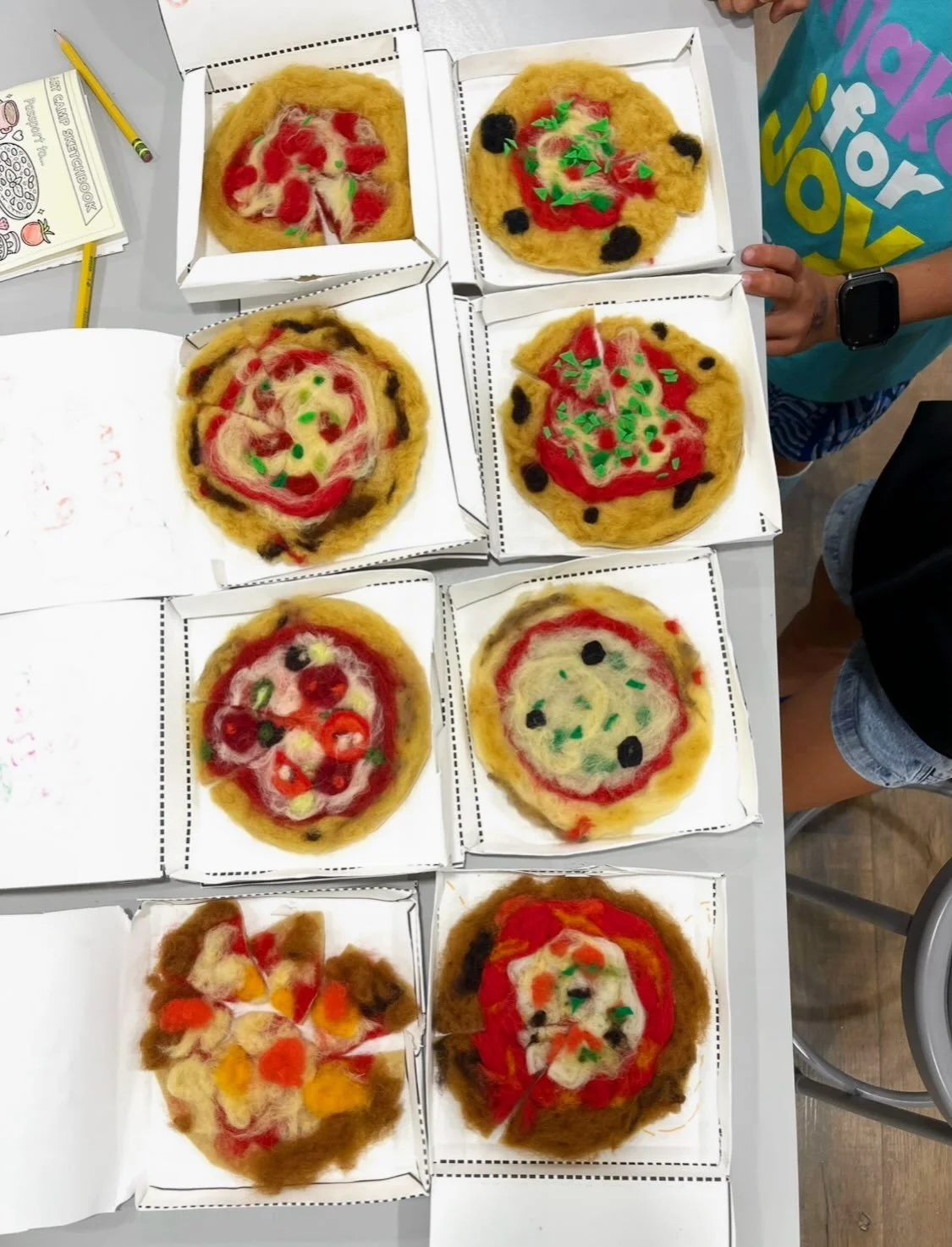 Italy&rsquo;s BEST pizza!!!🍕 Needle Felted pizzas in &ldquo;Passport to Italy&rdquo; Art Camp this week! Campers used specialized needles to poke and tangle fibers of colored wool together, creating a layered pizza with all the best toppings. 🇮🇹 T