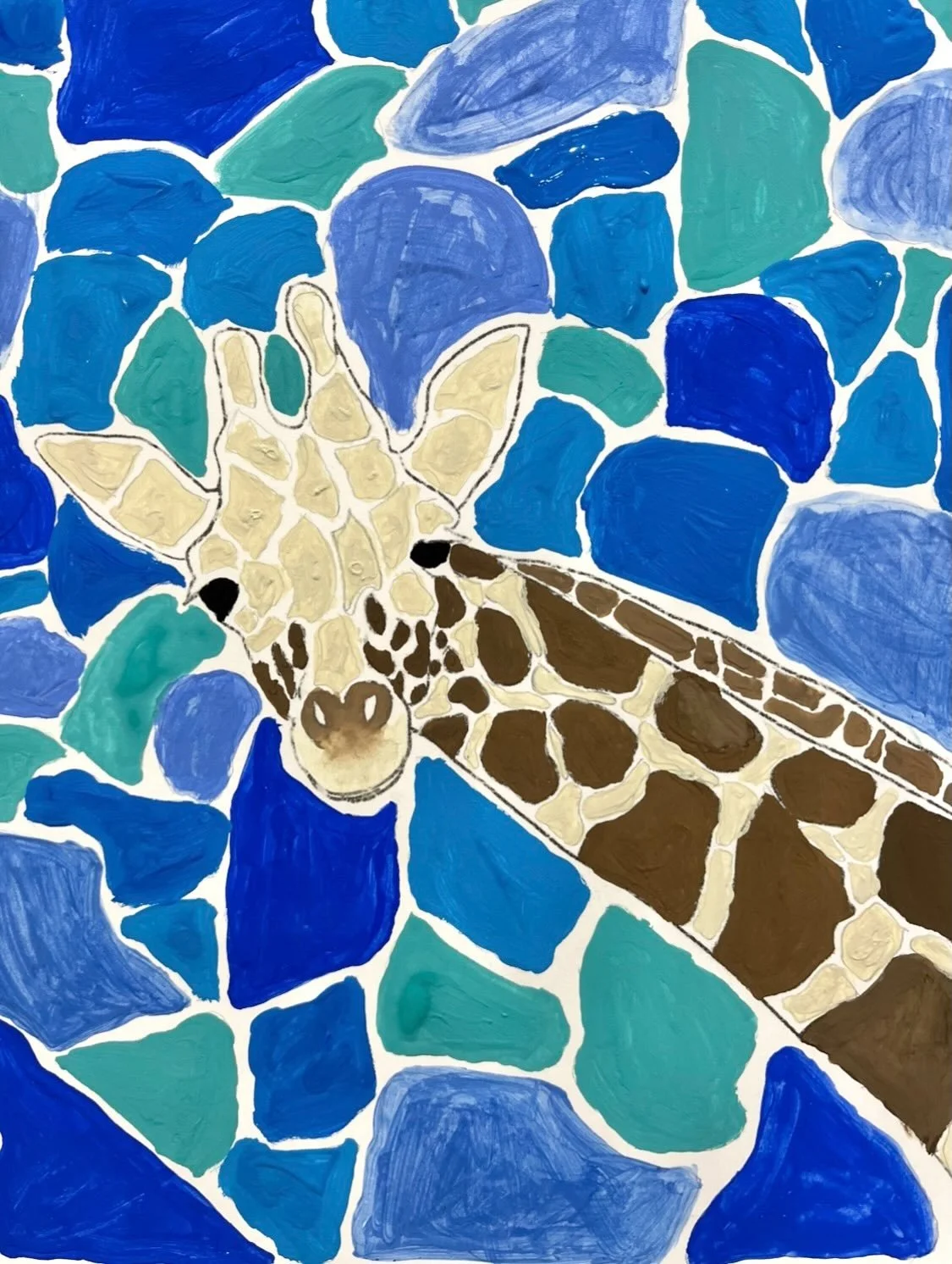 Mosaic Animal Portraits, the final Painting project for &ldquo;Studio Art Painting&rdquo; class (Ages 10-14). 🦋  Students used gouache for these lovely pieces, mixing colored tints &amp; shades and practicing fine brush skills for all the small sect