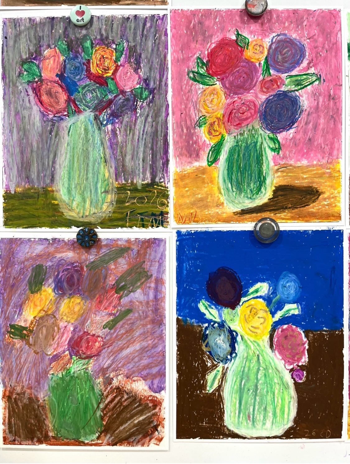 Berthe Morisot Rose Bouquet Still Life 🌹 (Painting &amp; Drawing classes, ages 7-12) &bull; Students learned about French painter, Berthe Morisot (1869-1954) and captured a bouquet of roses as a still life &ldquo;painting&rdquo; using oil pastels in