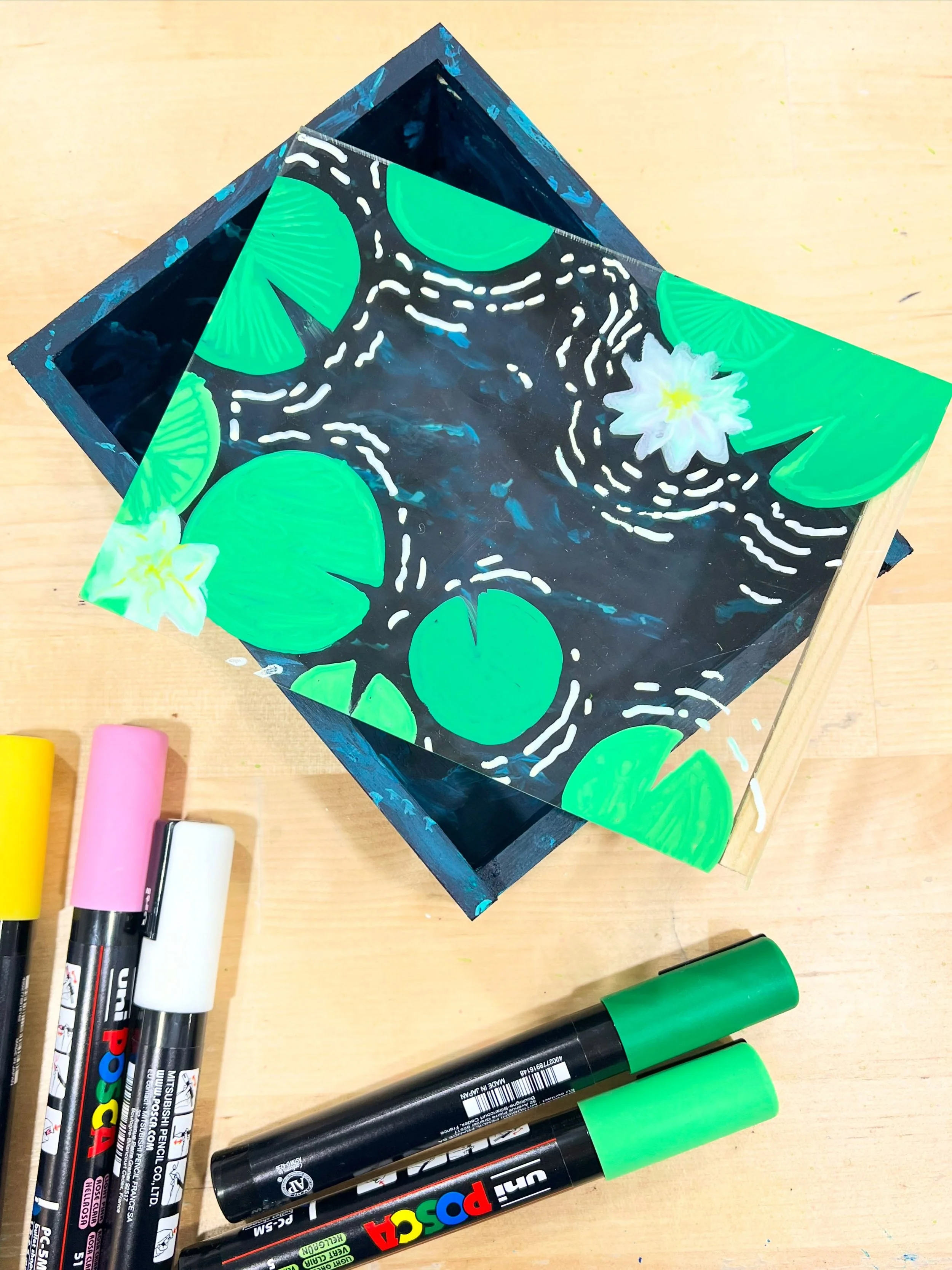 Tomorrow our 5-week Mini Series called &ldquo;Japanese Art&rdquo; kicks off, and we think students are going to super enjoy creating their 3D koi ponds out of these great little wooden boxes with sliding acrylic lids!! This project will have drawing,
