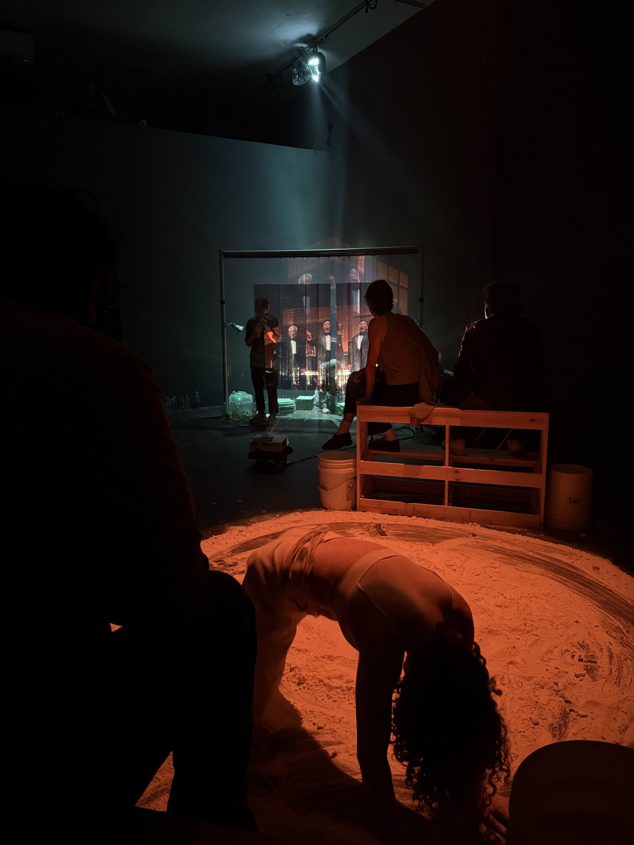  Eutrophia II is a 1hr performance installation drawing parallels between theatrical stage design shapes &amp; patterns of labor displacement, highlighting the role of the triangulated usher, originally a class of a servant in households and theater 