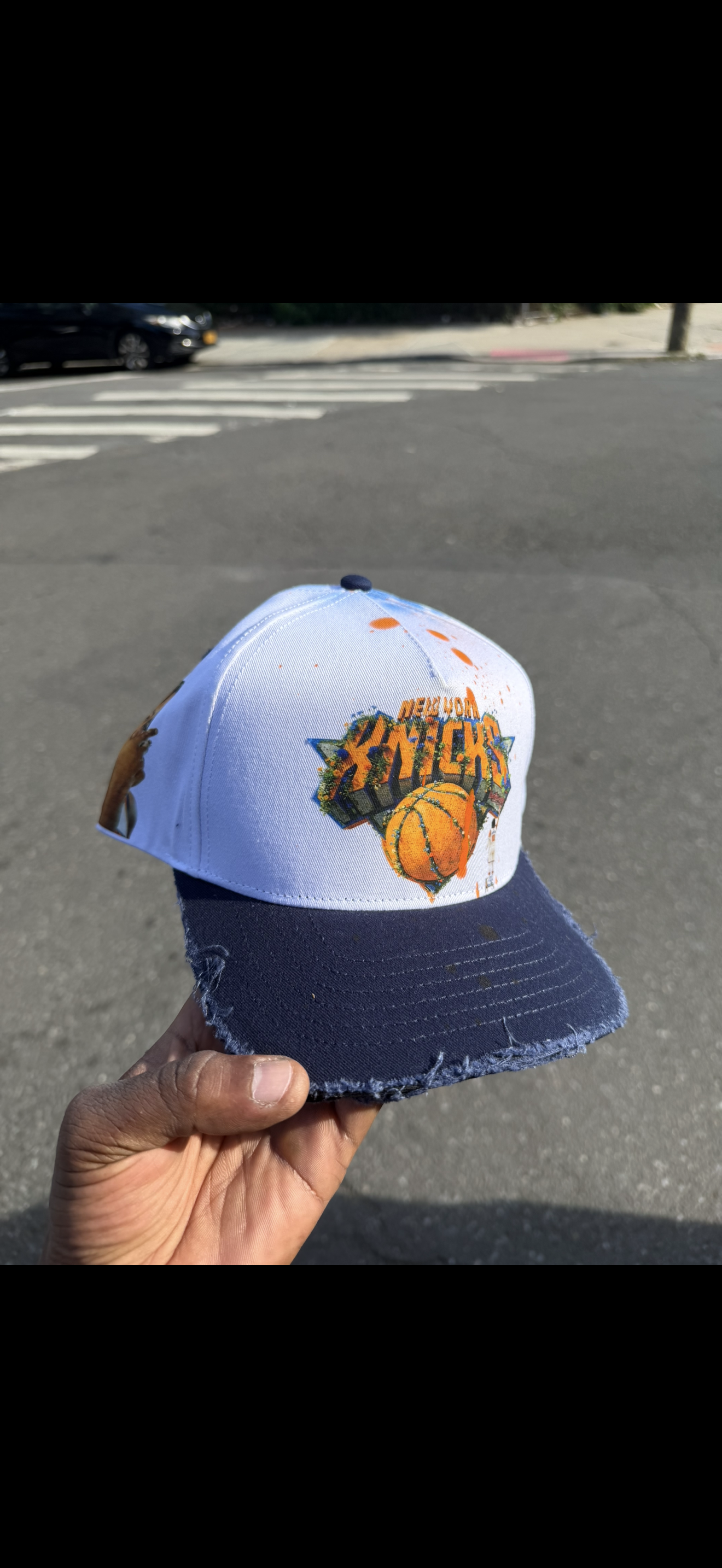 Knicks hat “navy blue brim” snapback