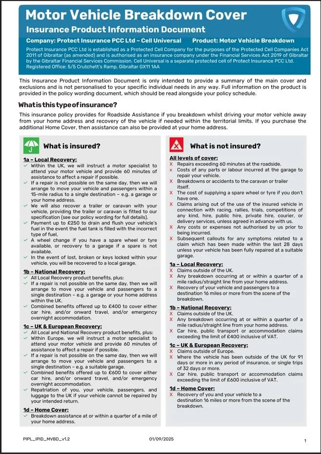 Insurance Product Information Document p1
