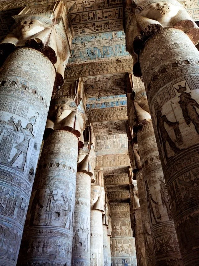 High columns inside an Egyptian temple, symbolising the 2026 Triple-8 Lion’s Gate Portal, cosmic initiation, spiritual awakening, and embodiment of sovereignty.