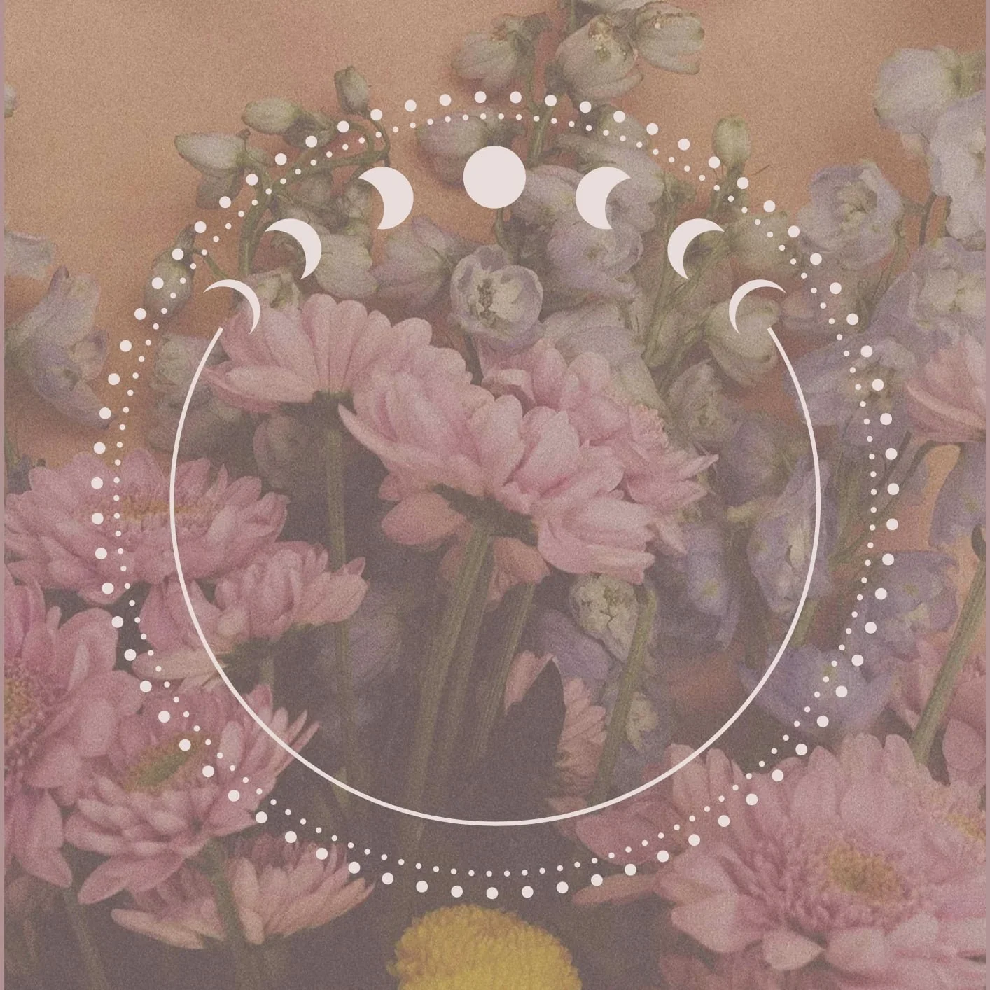 Moon Blood Mysteries course artwork: flowers with the phases of the moon