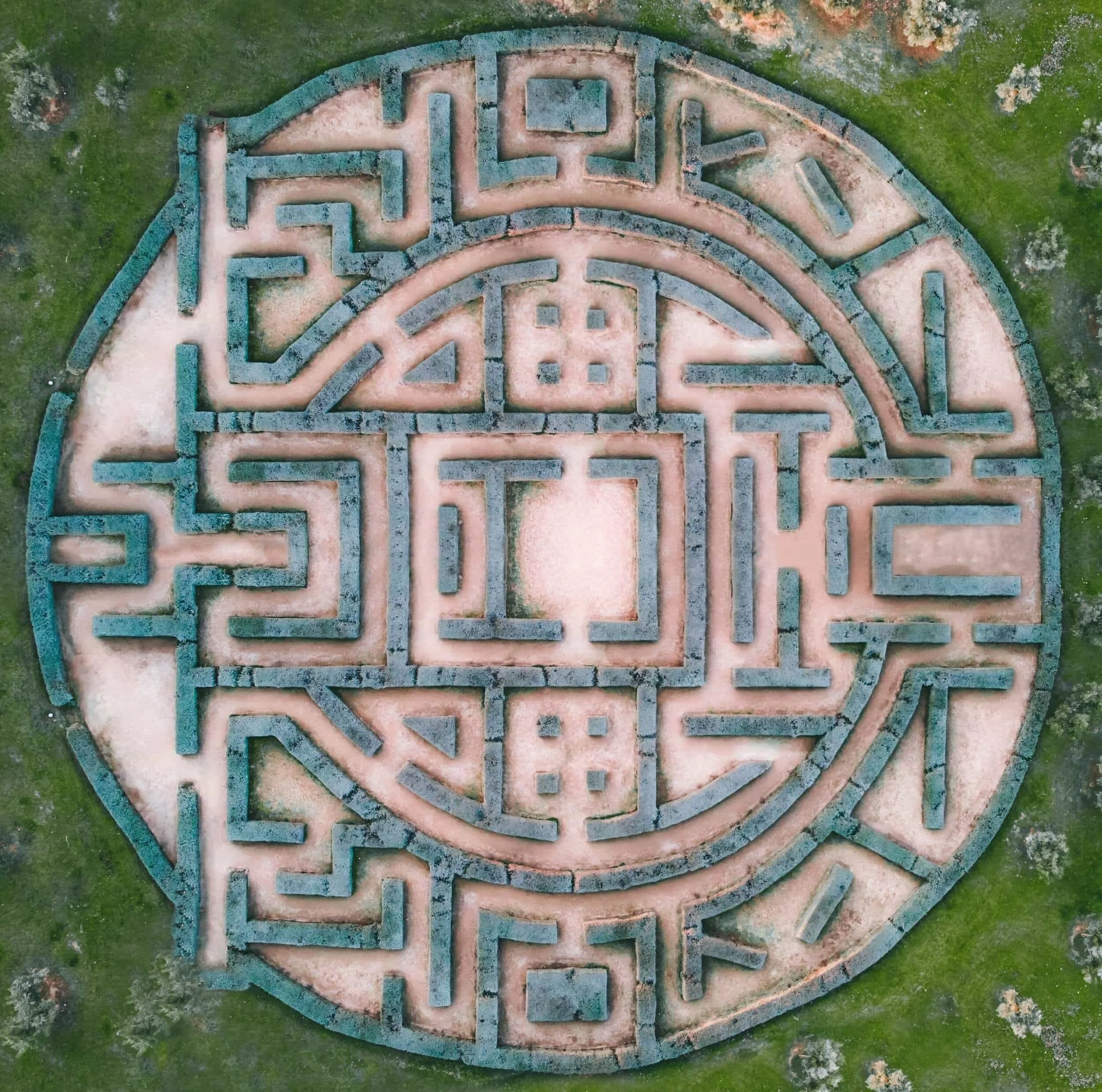 Labyrinth path winding slowly toward its centre