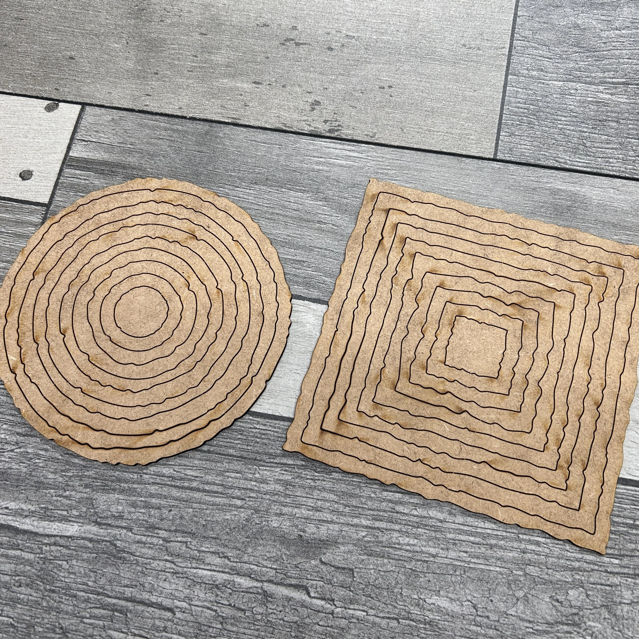 Nesting Deckle Edge Circles & Square MDF Shapes