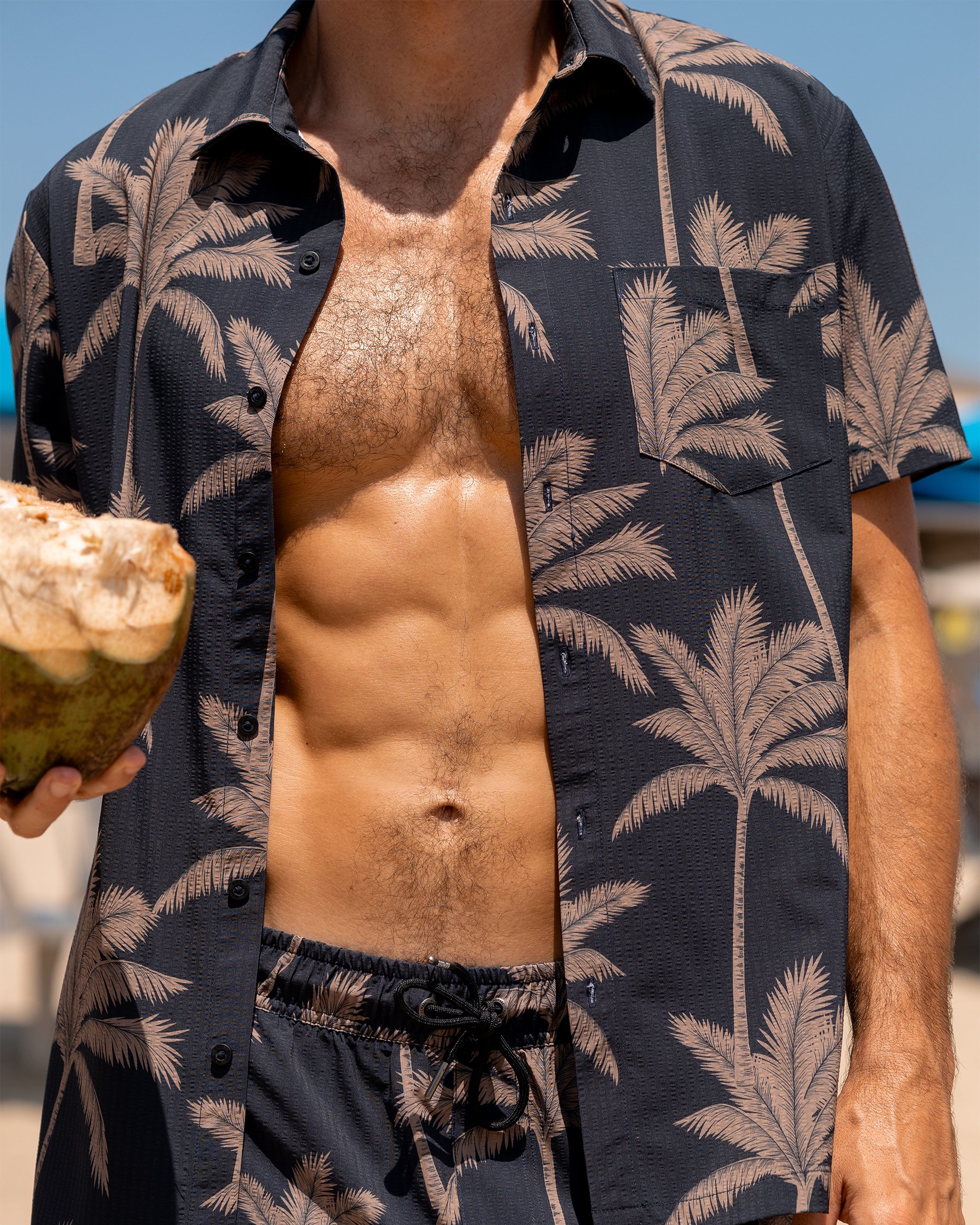Palm Tree Seersucker Short Sleeves Shirt