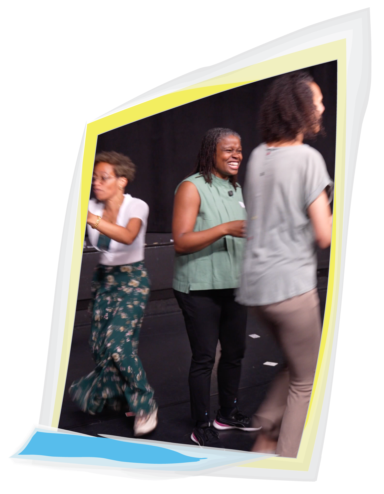 Veronica Louis and two women laughing and moving during a PLAY Experience