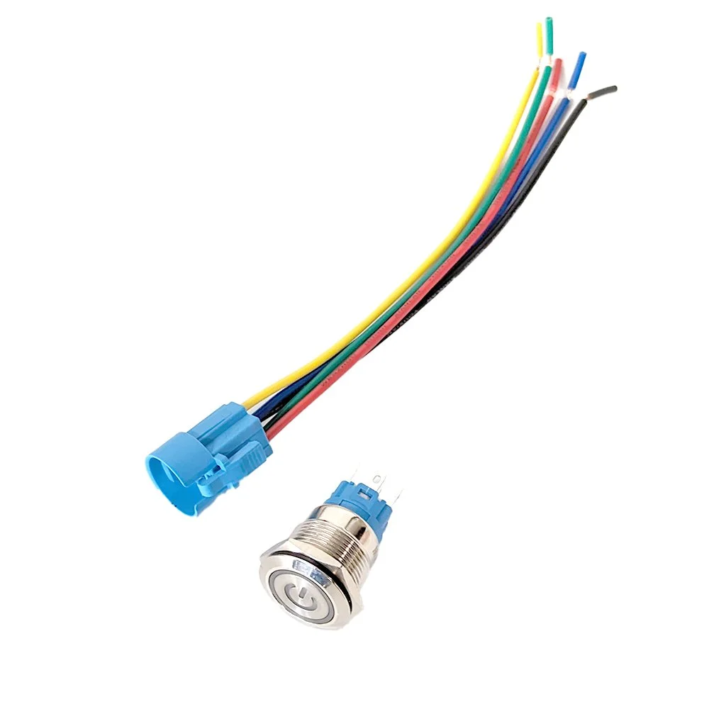 Interrupteur Poussoir Verrouillable 16mm - LED Blanche, étanche IP67, 12V