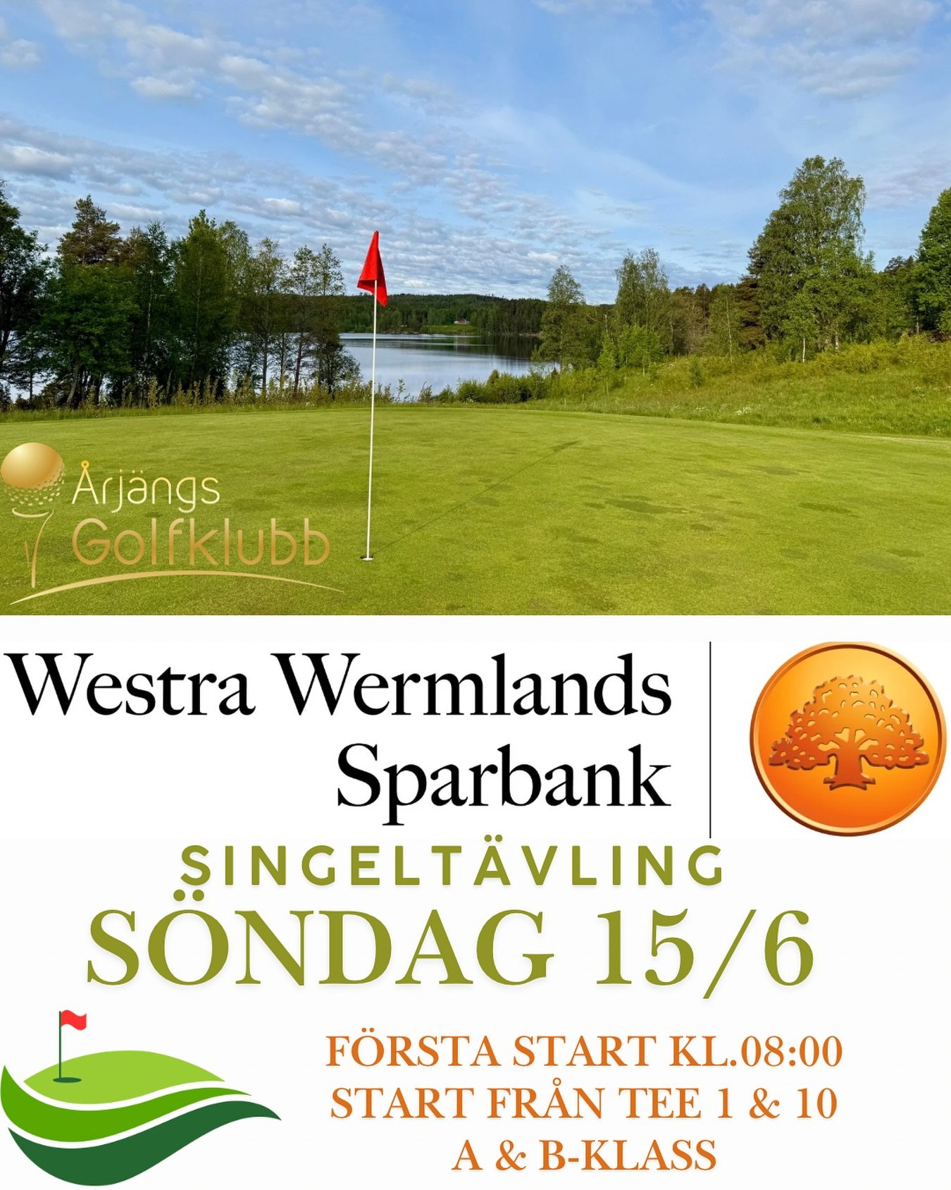 S&ouml;ndag 15/6 &auml;r det dags f&ouml;r s&auml;songens f&ouml;rsta singelt&auml;vling p&aring; &Aring;rj&auml;ngs GK och den sponsras av en av v&aring;ra huvudsponsorer Westra Wermlands Sparbank. 
Som vanligt utlovas ett fint prisbord 🏆
F&ouml;rs