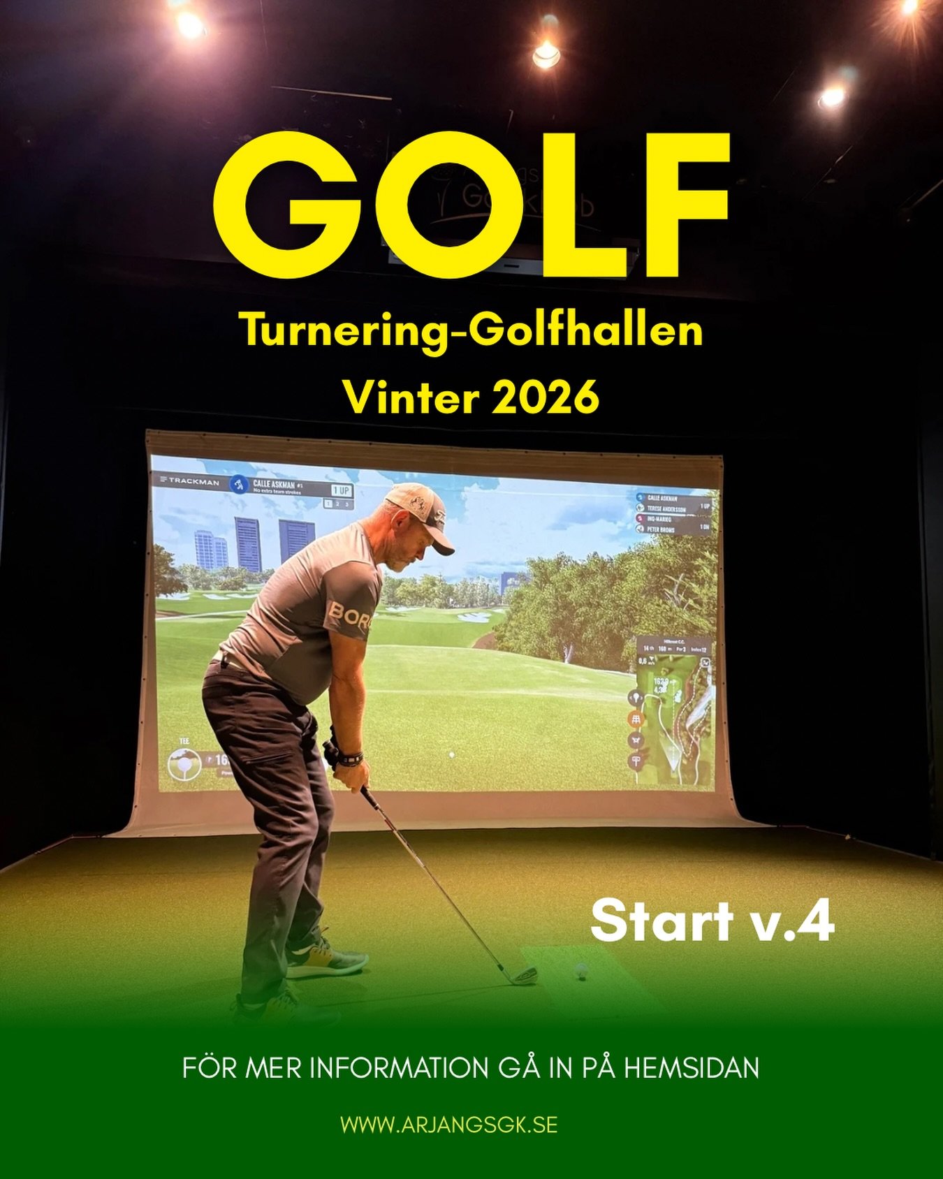 Nu &auml;r lottningen av grupperna i inomhusturneringen klart! Lappar med info sitter p&aring; anslagstavlan i Golfhallen. 

Man bokar spel med sina motspelare via telefon. 
Alla deltagare skall ha betalat avgiften f&ouml;re v.5. 
⛳️
1:a pris - En go