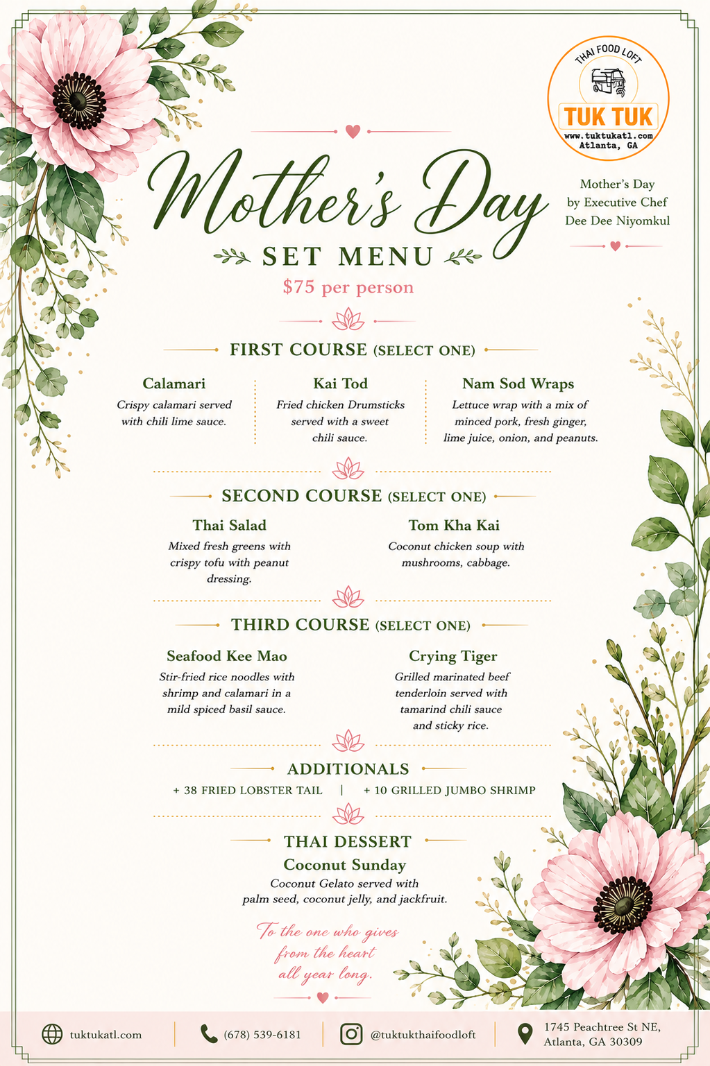 Tuk Tuk Mother's Day Menu Mobile