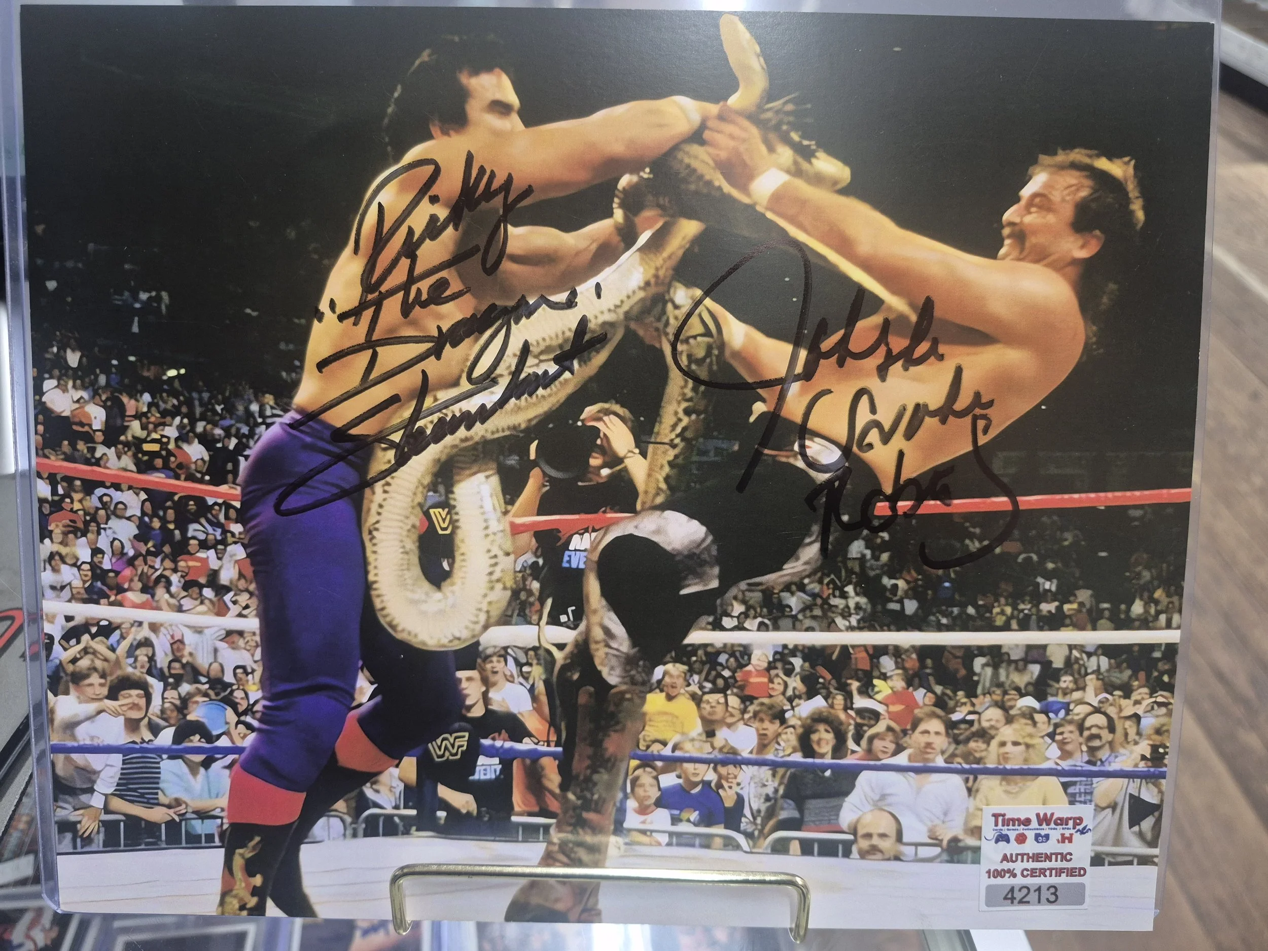 Ricky the Dragon Steamboat and Jake the Snake Roberts Dual Autographed 8x10 Photo Print