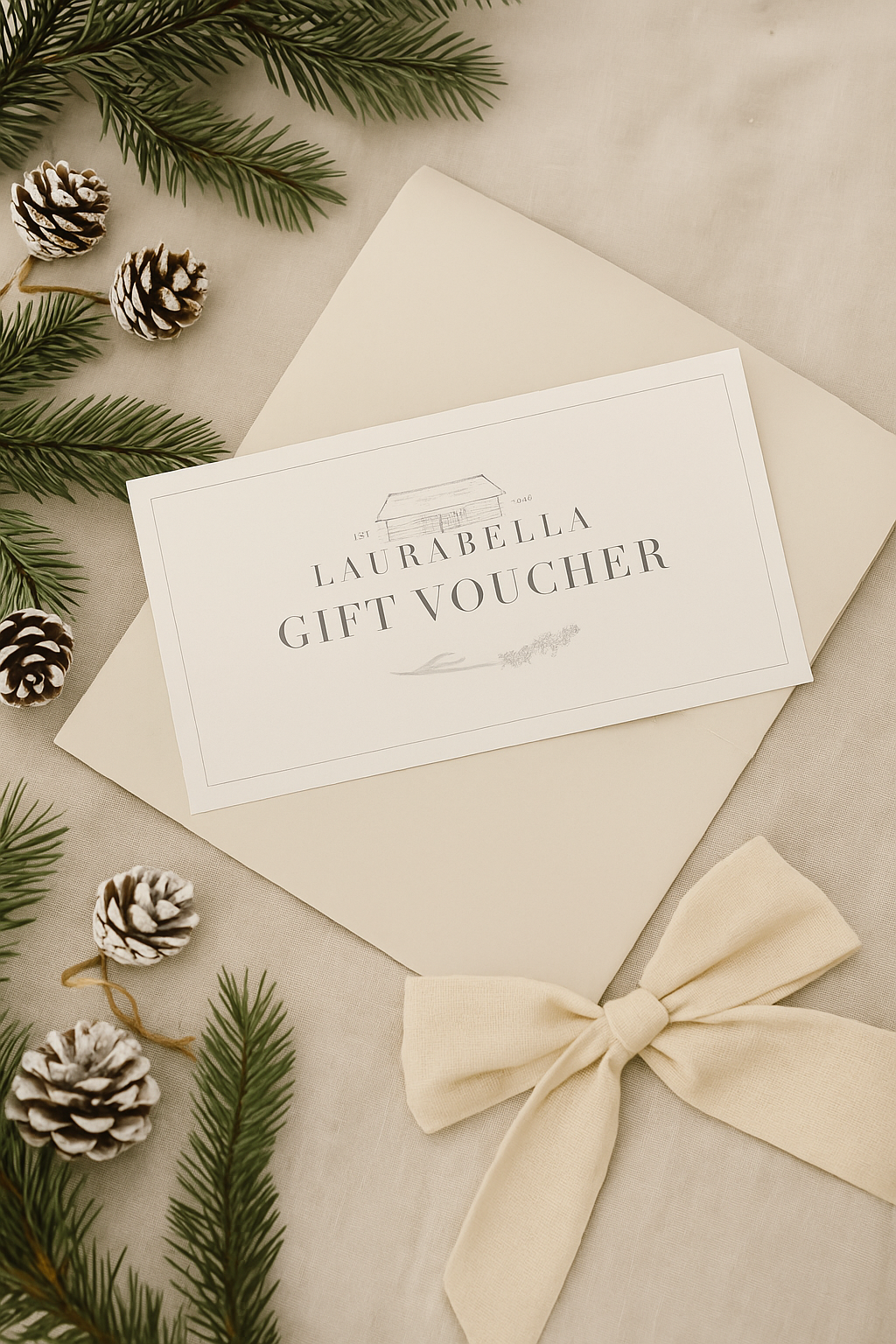 Laurabella Gift Voucher surrounded by seasonal decorations