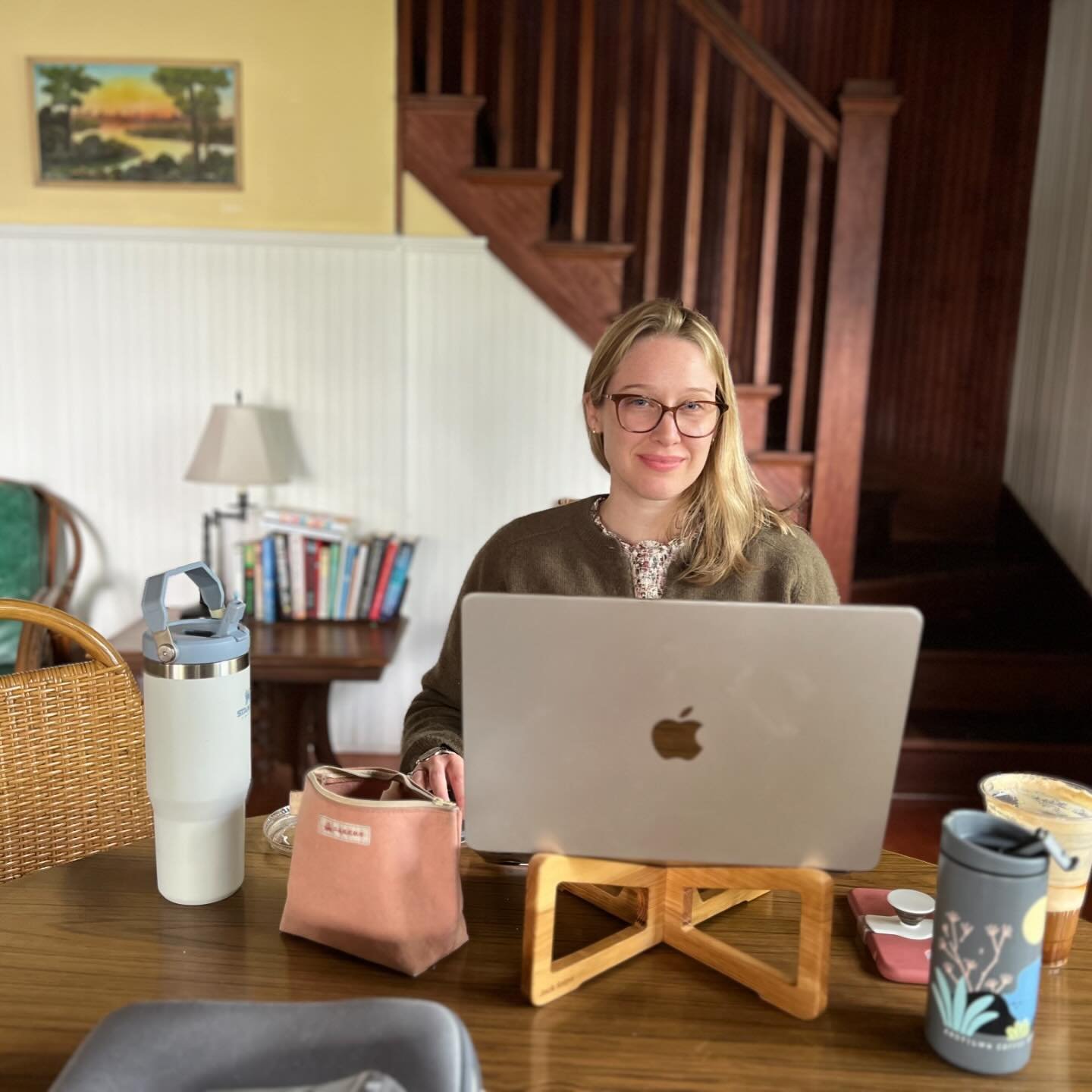 For the past few days, @rebeccamakkai &amp; I joined @christinaclancyauthor at her 1920s cabin in East Troy, WI for a spontaneous writing retreat. We each found our working spots&mdash;I at the round table in the living room, Christi on the sleeping 