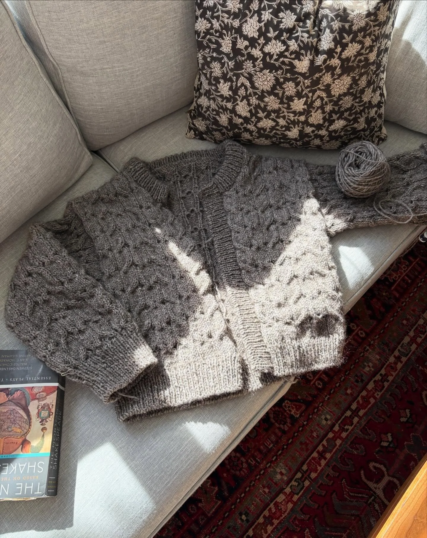 Some Sunday sentences and stitches: knitting on my #amourjacket, a woolly textural stew, and reading @olivialanguage&rsquo;s #thesilverbook, a kind of literary noir set in the film industry of 1970s Italy. I picked it up while browsing at @greenapple