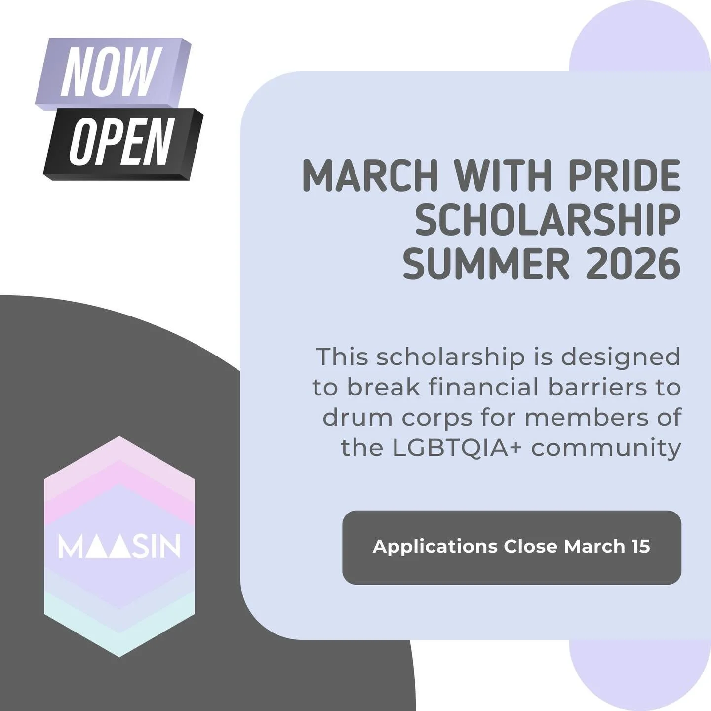 The time has come! MAASIN&rsquo;s March With Pride Summer Scholarship is officially OPEN and accepting applications! Please visit our website to apply before March 15, 2026.