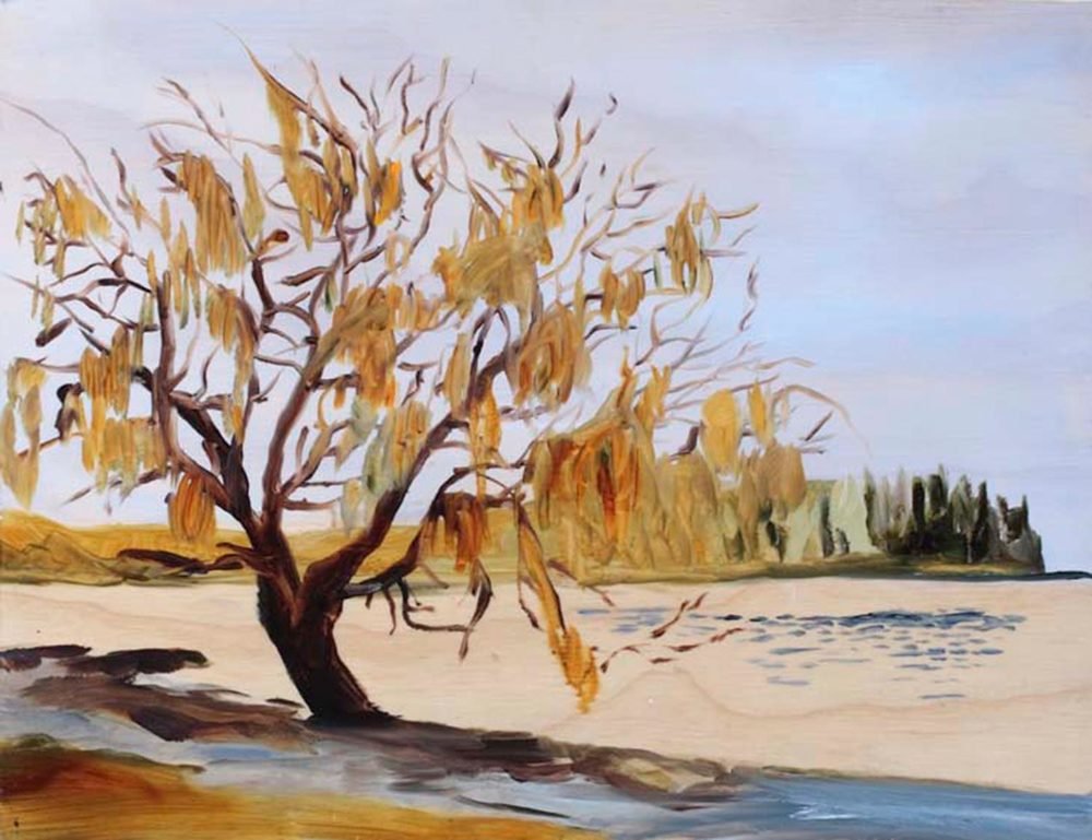 Title: "I was thinking it was 9 o'clock at home when I woke up, but in fact it was 5am. I'd counted forwards instead of back."
Medium: Oil on plywood
Size: 37 x 47cm