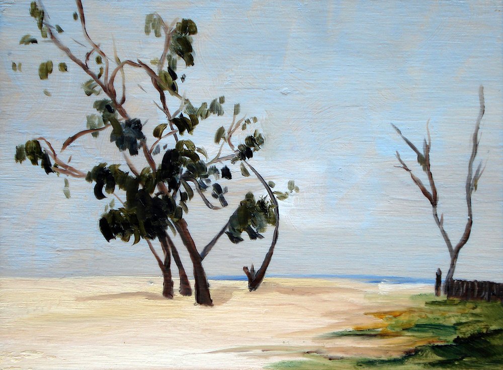 Title: "We went for a paddle. It was very windy & blustery, but fun!"
Medium: Oil on plywood
Size: 16 x 22cm
SOLD