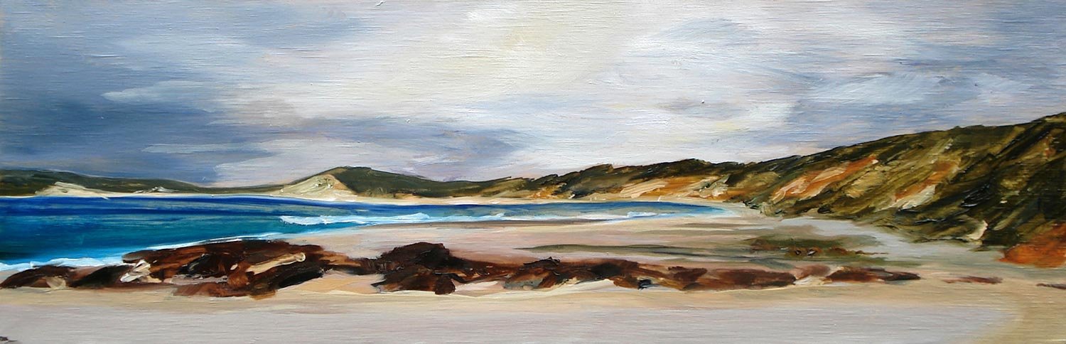 Title: "I’m feeling better – less stressed and more able to relax – although confused how to start today. It’s ok. I’ll have a cuppa."
Medium: Oil on plywood
Size: 15 x 45cm
SOLD