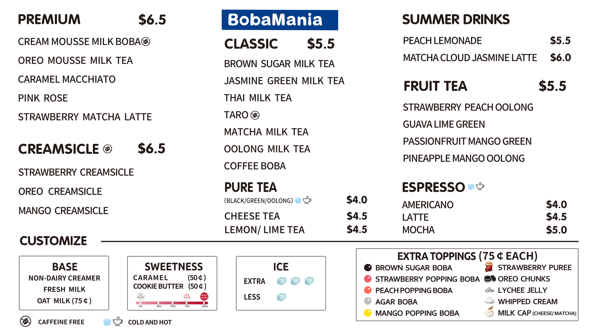 Bobacane Menu Product — BobaMania