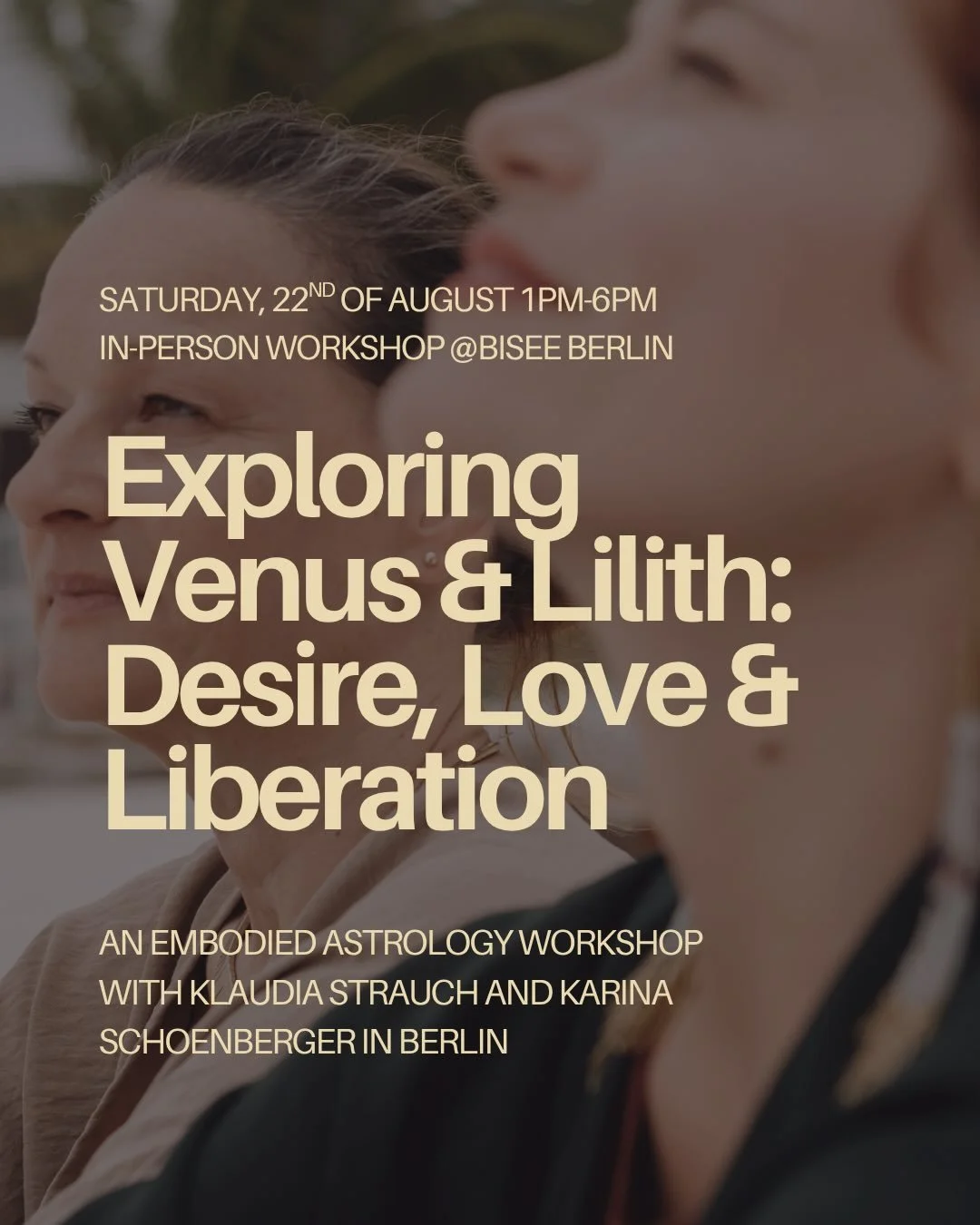 August 22, @ida_kalu and I, are giving an in-person workshop about Lilith and Venus in Berlin.

We will dive deep into the archetypal energies of Venus + Lilith &mdash; through astrology, but also through the body.

We&rsquo;re looking at how relatio