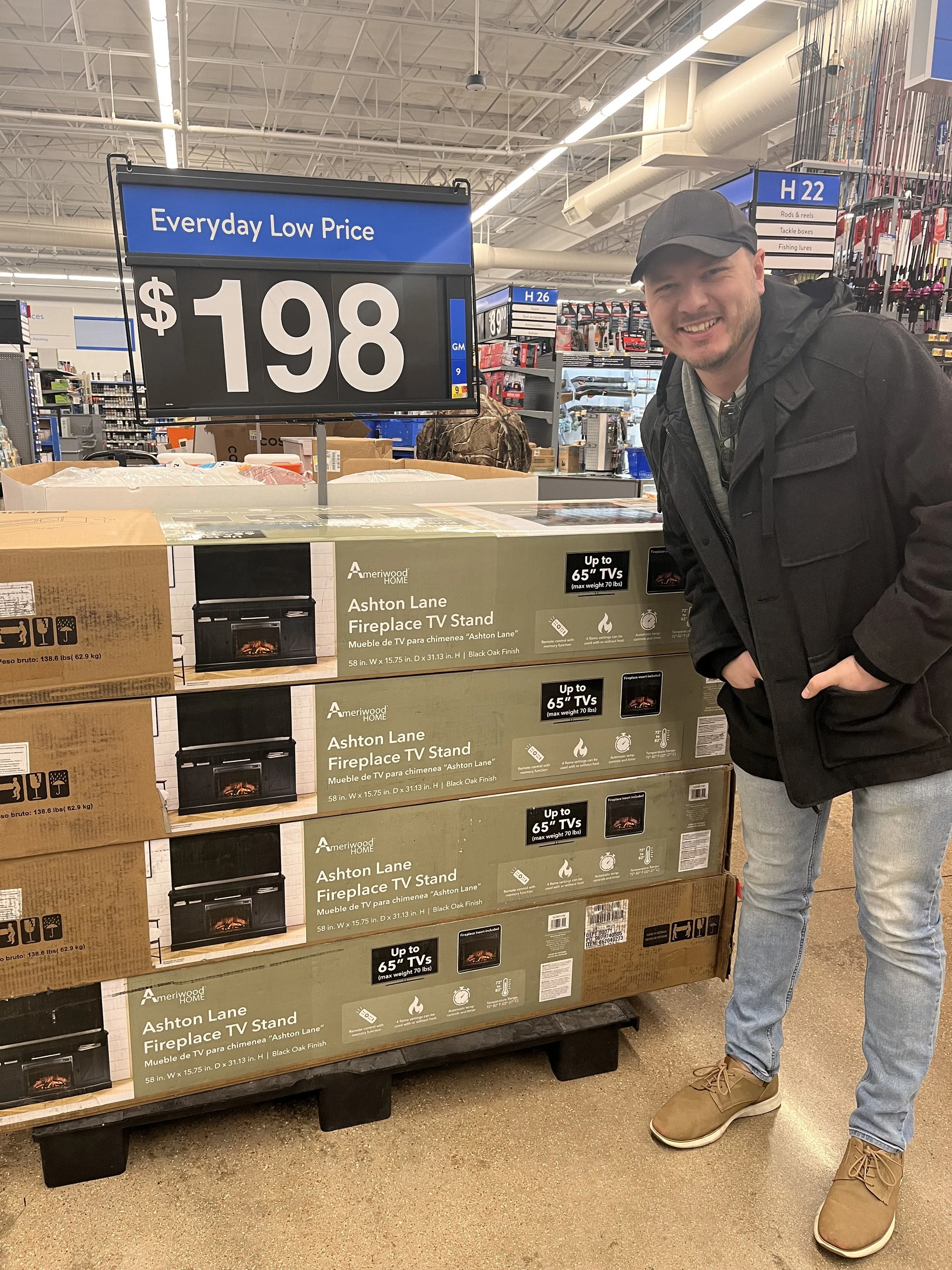 "Spotted a fireplace TV stand back in stores for the holidays and my kids could not believe that I created the images for the box."