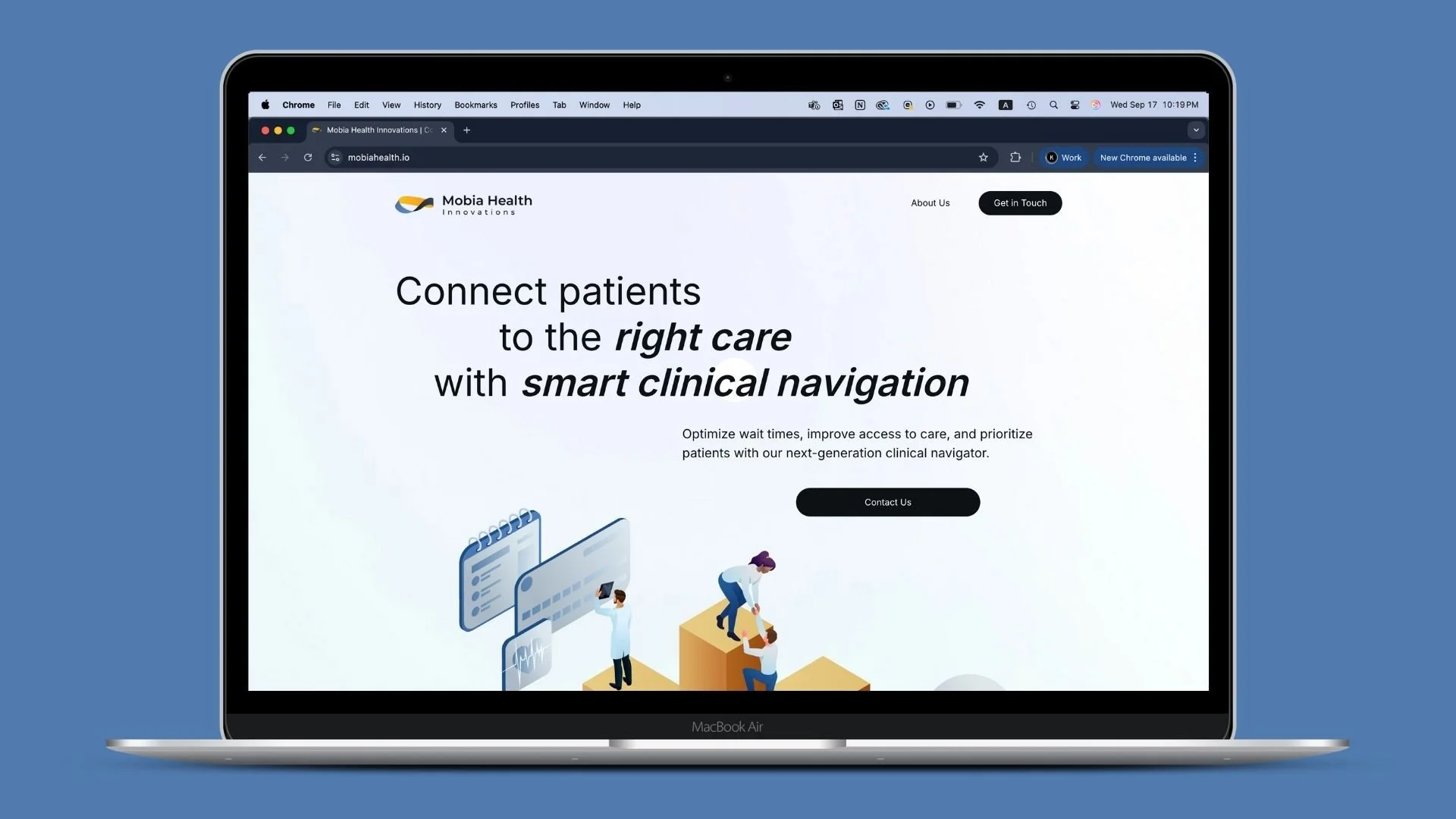 laptop with Mobia Health website loaded