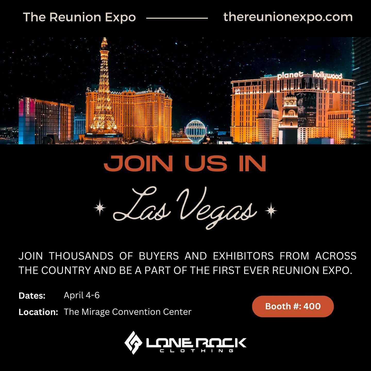 Pack your bags and join the excitement! ✨ Lone Rock Clothing invites you to the first-ever Reunion Expo in Las Vegas! Get ready to explore a world of souvenirs, gifts, and resort treasures while mingling with buyers and exhibitors from coast to coast