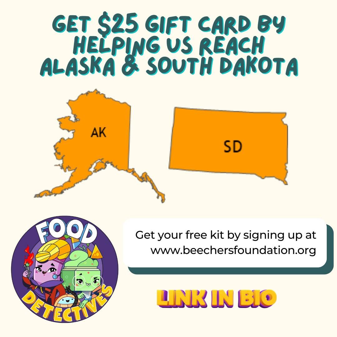 Hey Alaska and South Dakota teachers and parents! Help us get to 50 states - if you're one of the first 4 educators to sign up for our free nutrition workshop in AK and SD, we'll send you $25 to say thanks.

#foodliteracy #foodeducation #fooded
#nutr