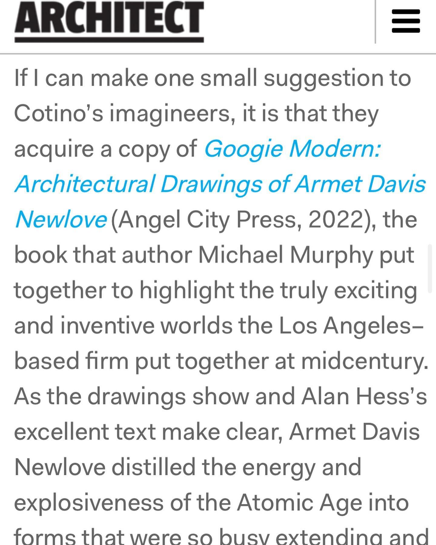 Humble brag&hellip; and super cool! Architect Magazine's, Aaron Betsky writes about GOOGIE MODERN addressing Disney&rsquo;s development Cotino, a series of planned residential communities in Coachella Valley.

&ldquo;If I can make one small suggestio