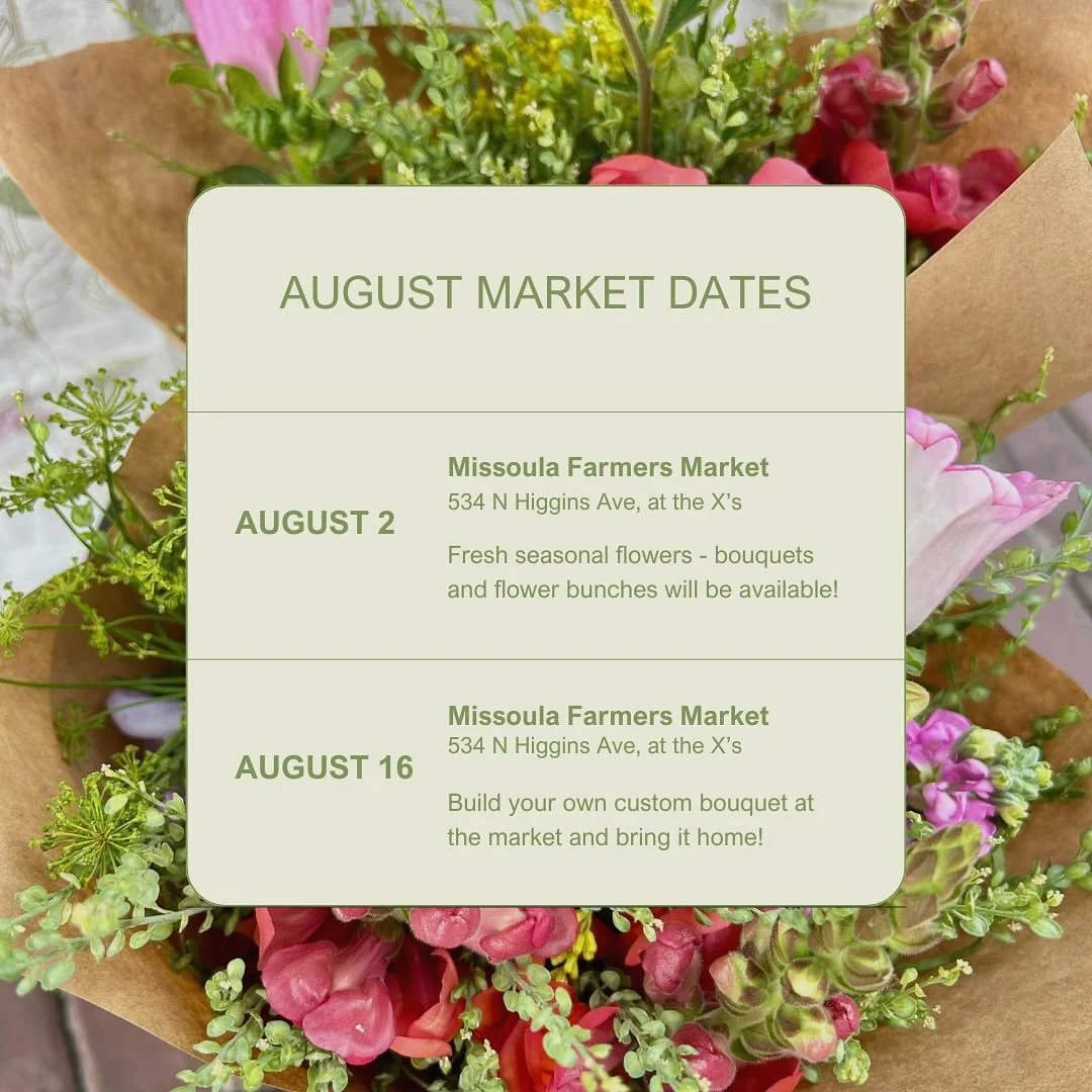 Stop by the @missoulafarmersmarket in August for even more fresh flowers from the field! Dahlias, sunflowers, zinnias, and so much more will be in full, glorious bloom! Come say hi, snag a bouquet, and enjoy the peak of flower season with me!

I&rsqu