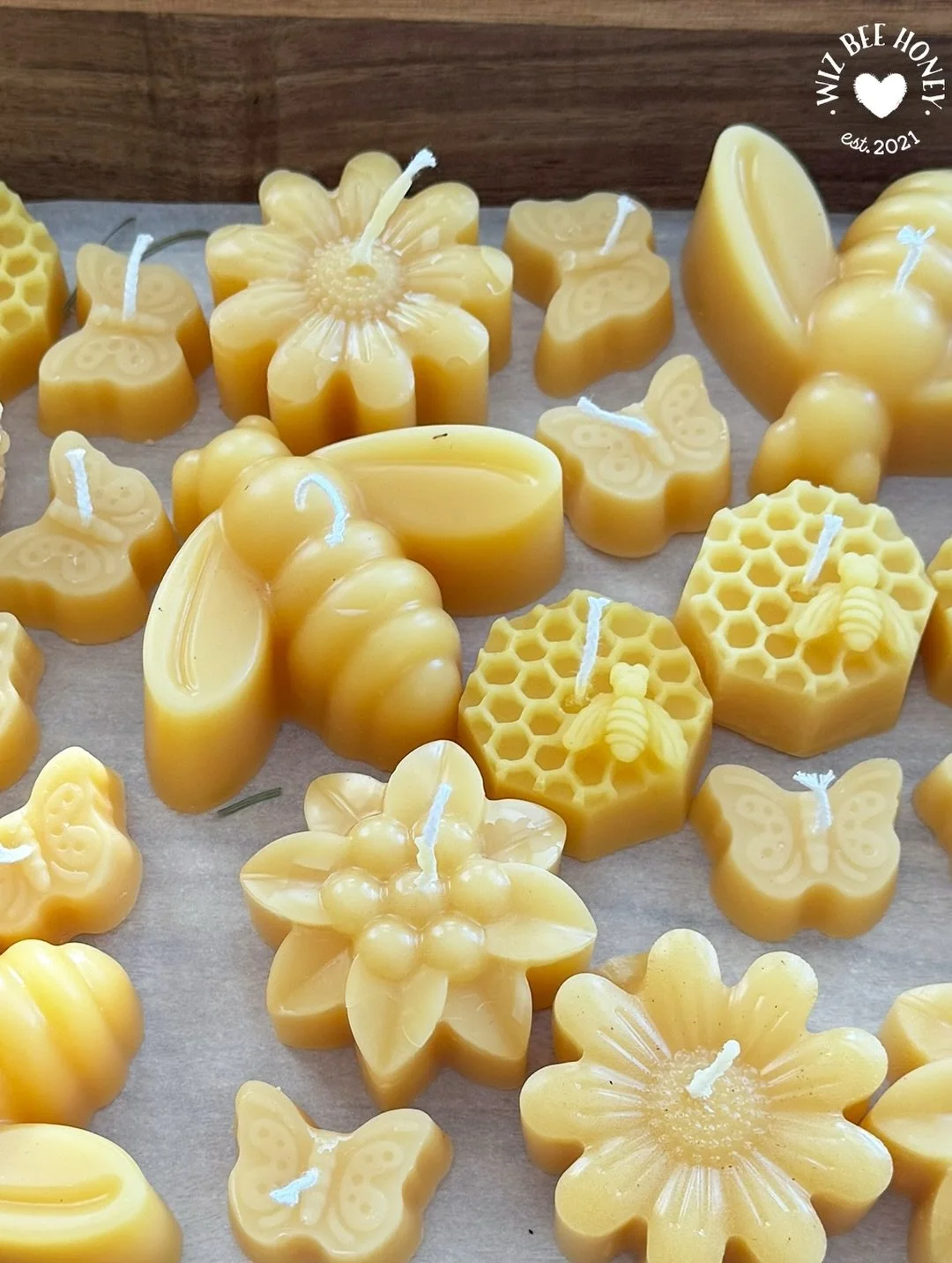Handmade by me (and my bees!) 💛 Nine different beeswax candle designs are now available for purchase only my website! And of course, also at the different local shops that carry Wiz Bee Honey

Beeswax candles release negative ions that help purify t