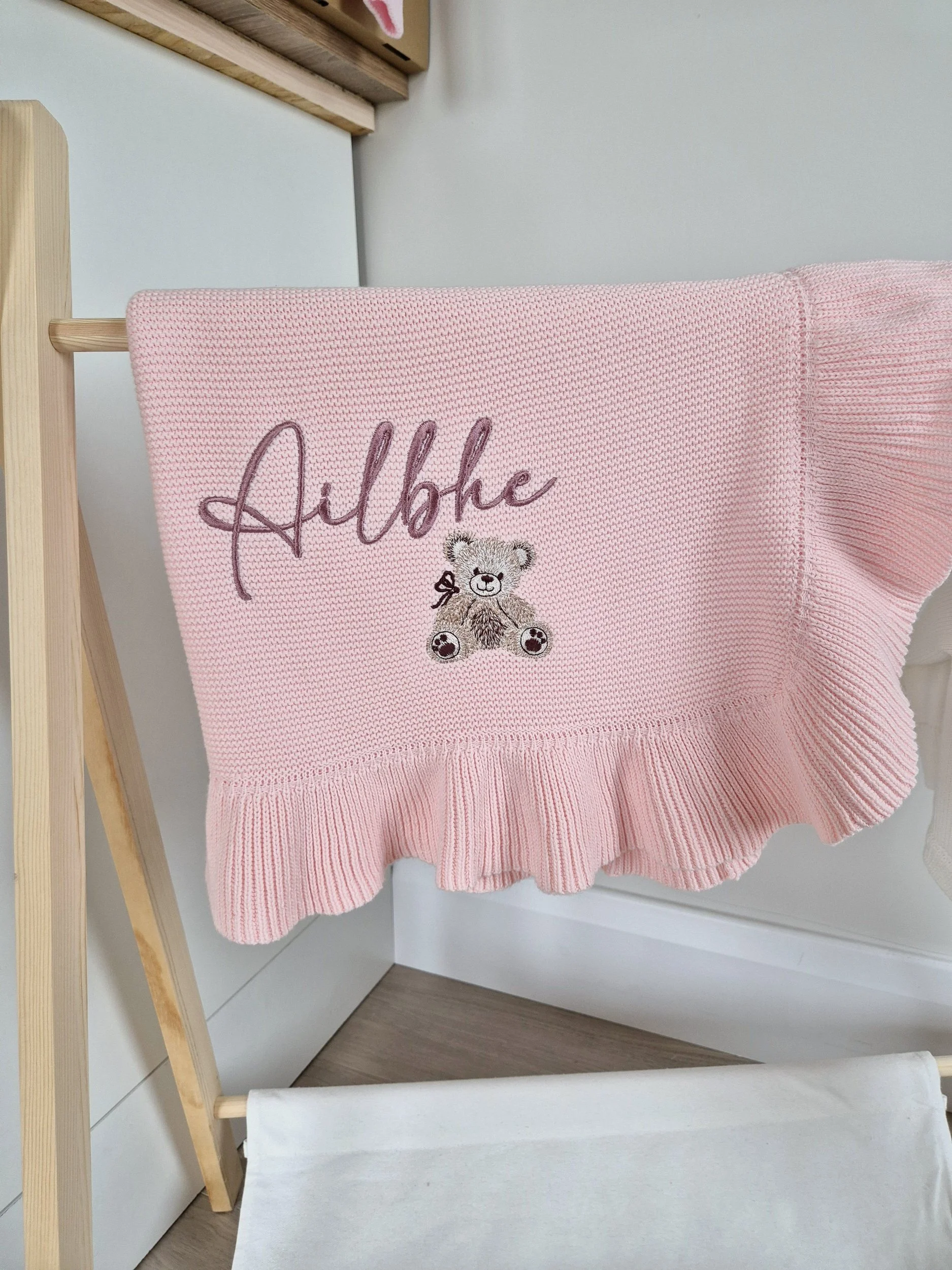 Personalised 100% Cotton Baby Blanket - Ruffle Edge - Petal Peach
