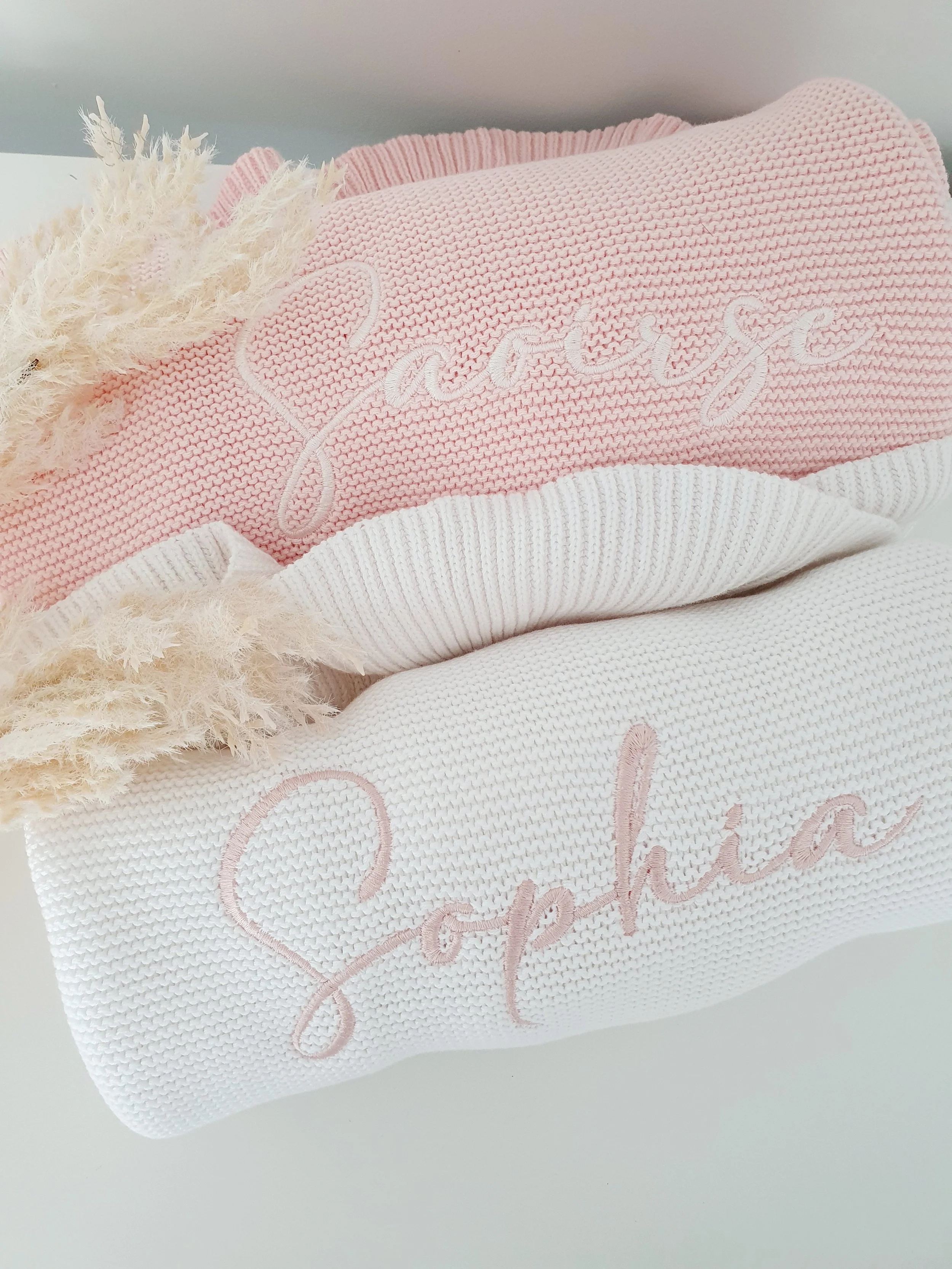 Personalised elegant and modern ruffle baby blanket. Galway, Ireland.