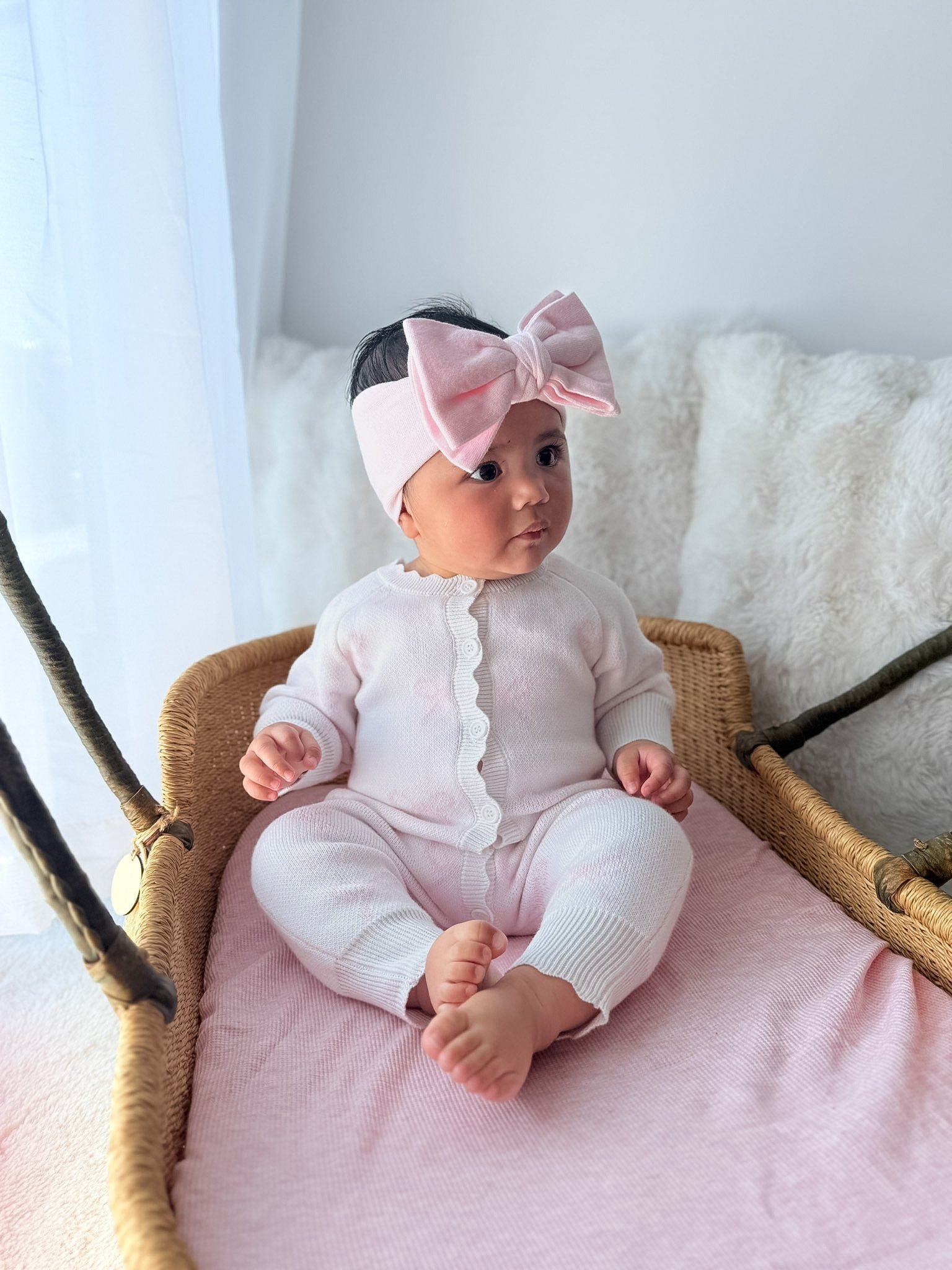 The Signature Bow Knit Romper - Pale Pink
