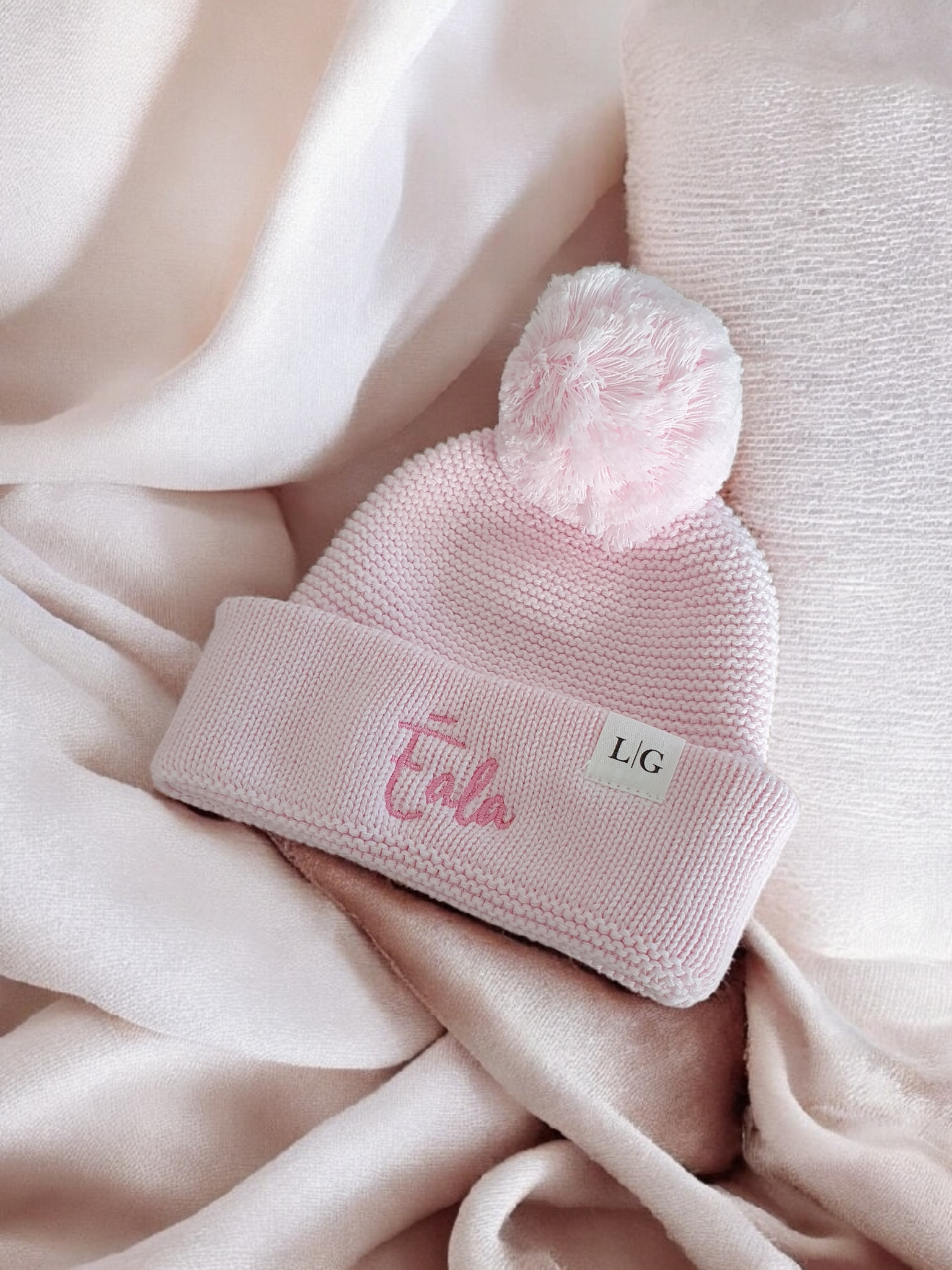 Cotton Bobble Hat - Pale Pink