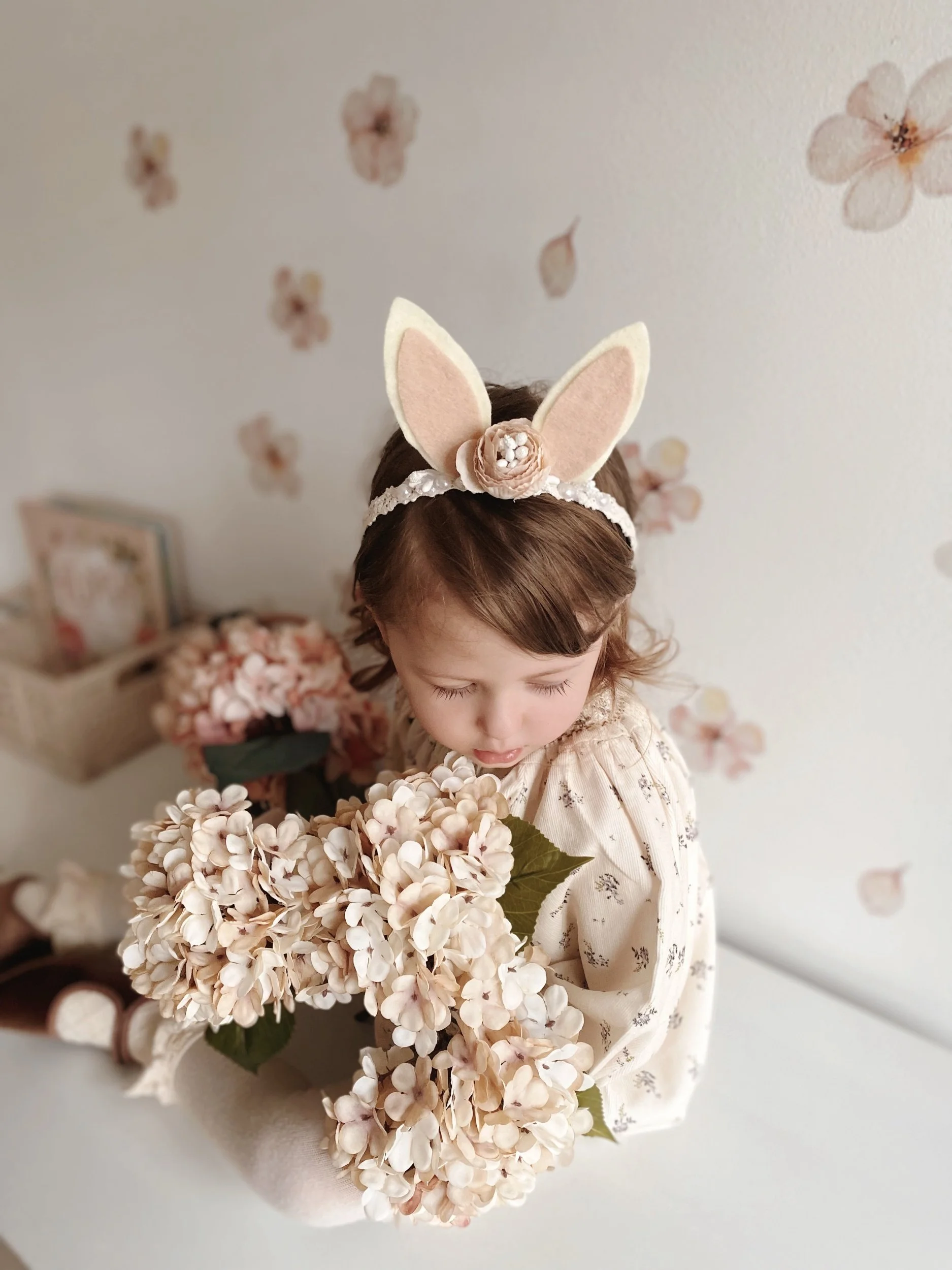 Vintage Pearl Bunny Ear Headband (2yrs + )
