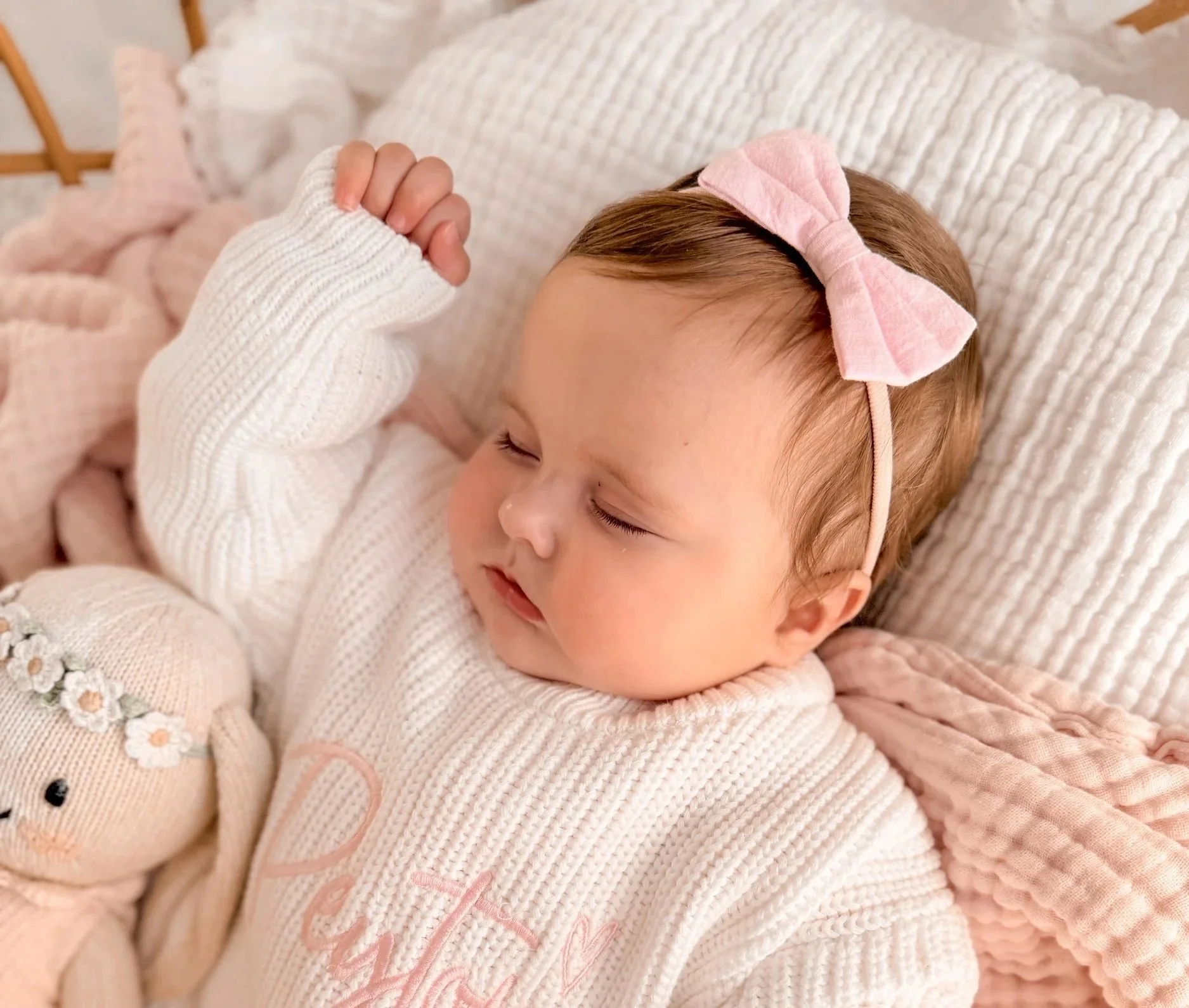Linen Bow Headband - Baby Pink