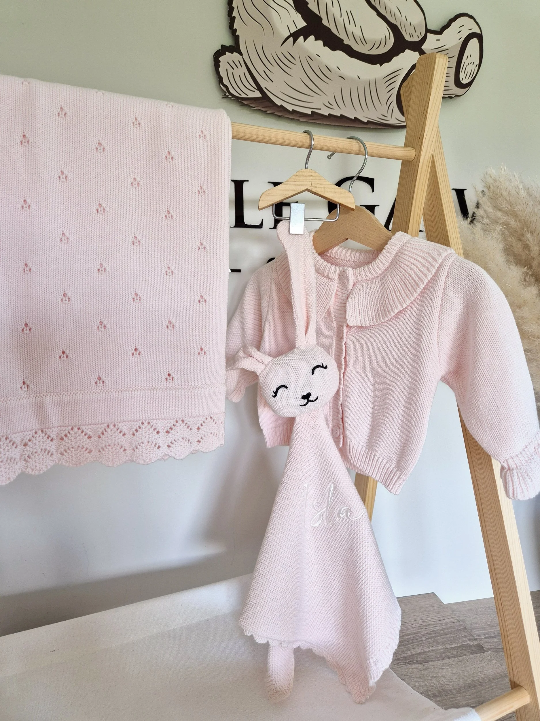 Powder Pink Knitted Bunny Comforter